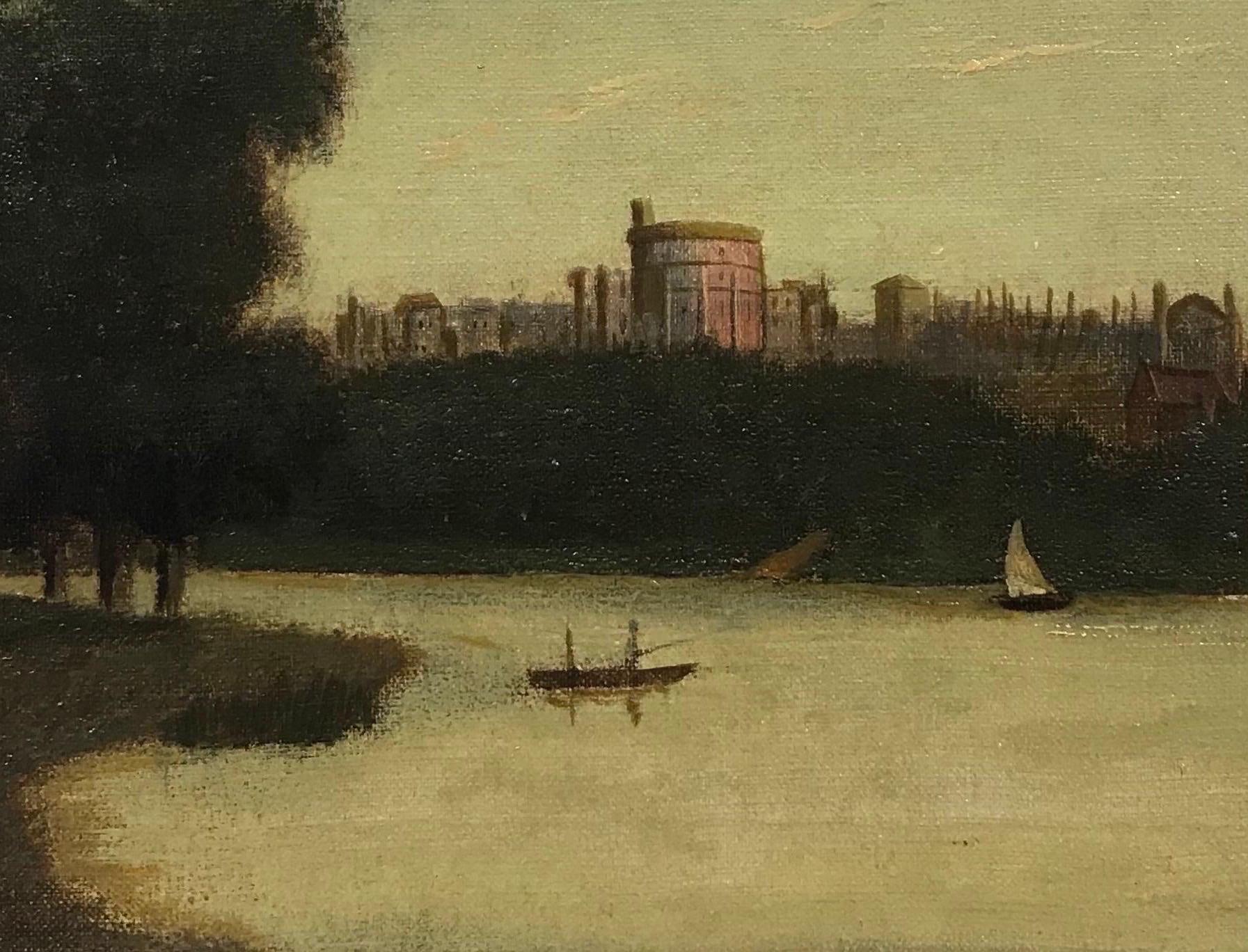Castello di Windsor dal Tamigi, dipinto a olio vittoriano firmato, incorniciato in vendita 2