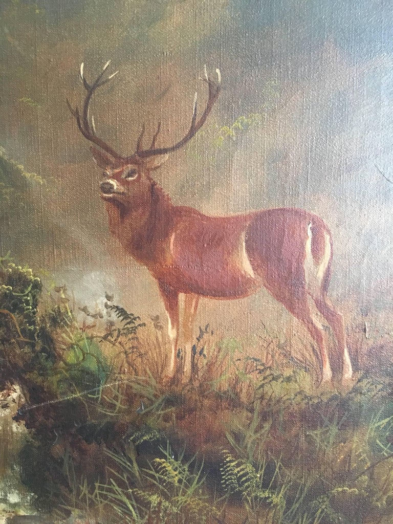 J Lewis Monarch Of The Glen Highland Stag Antique Oil