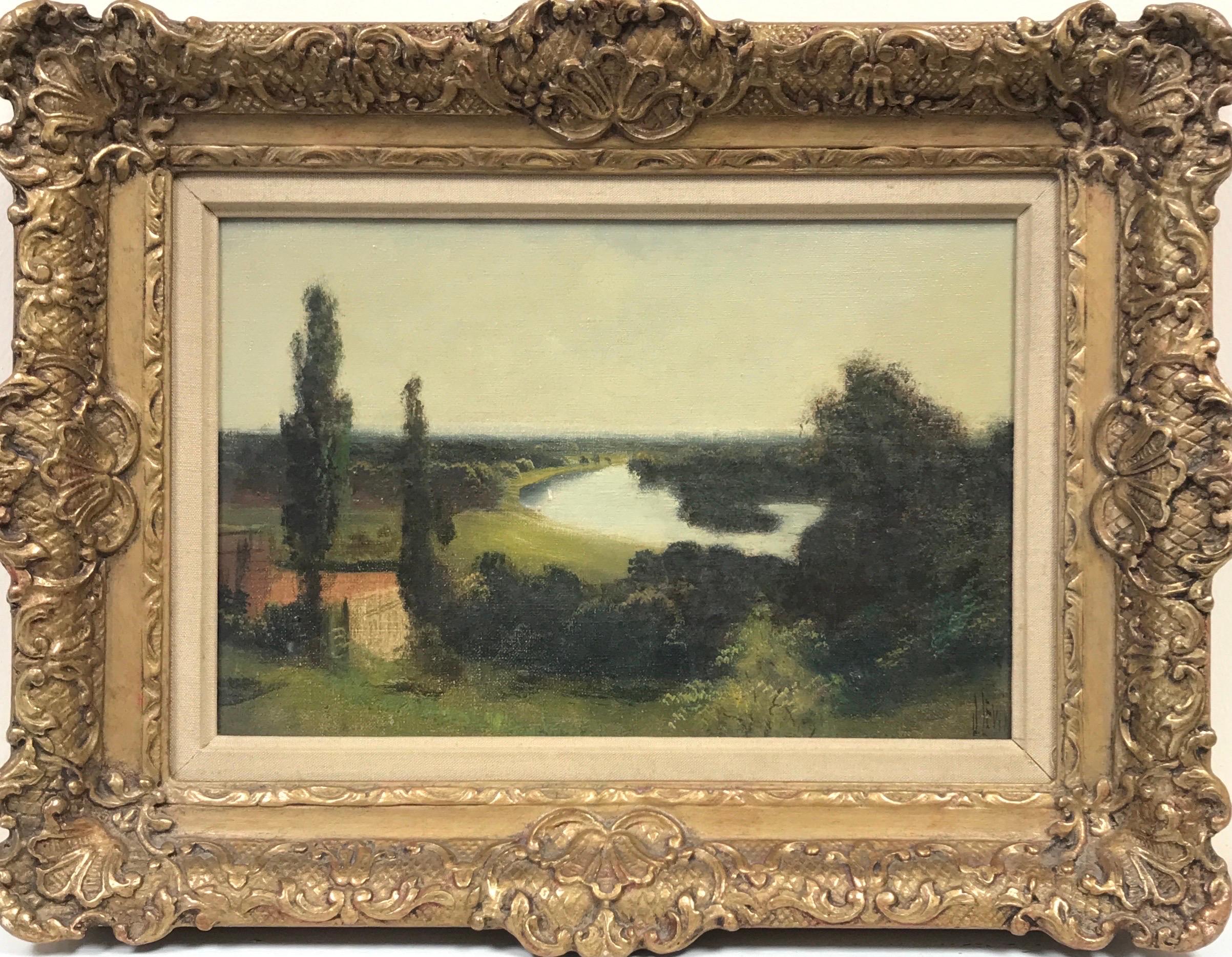 J. Lewis Landscape Painting - The River Thames at Richmond, Fine Victorian Oil Painting Impressive Gilt Frame