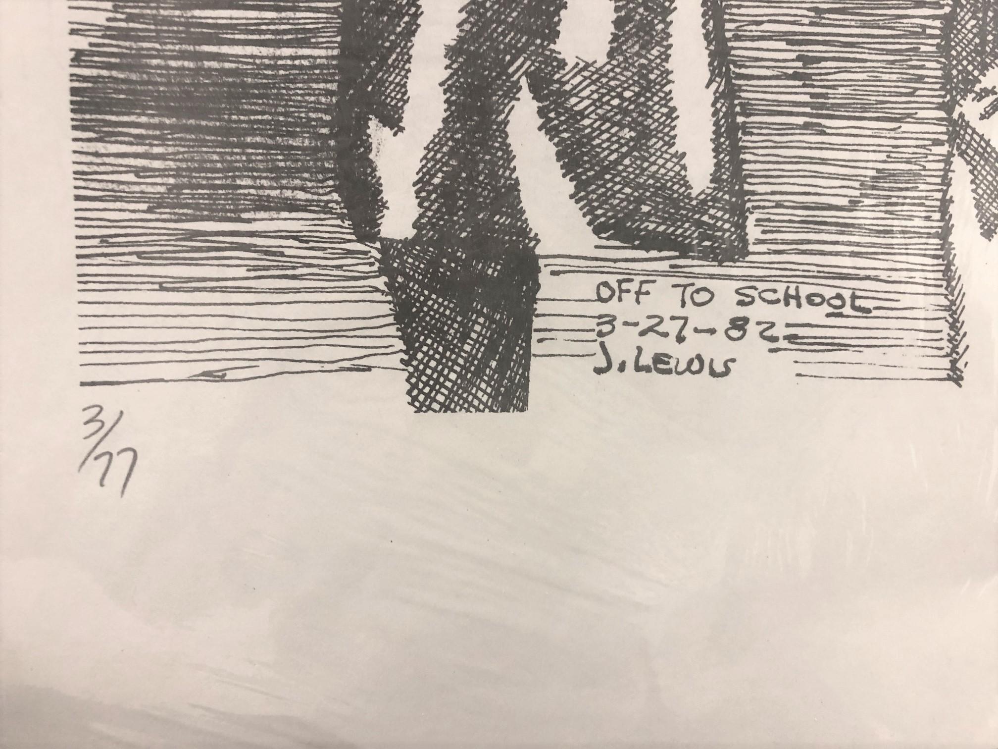 « Off To School », gravure à l'eau-forte en édition limitée, 3/77 - Print de J. Lewis