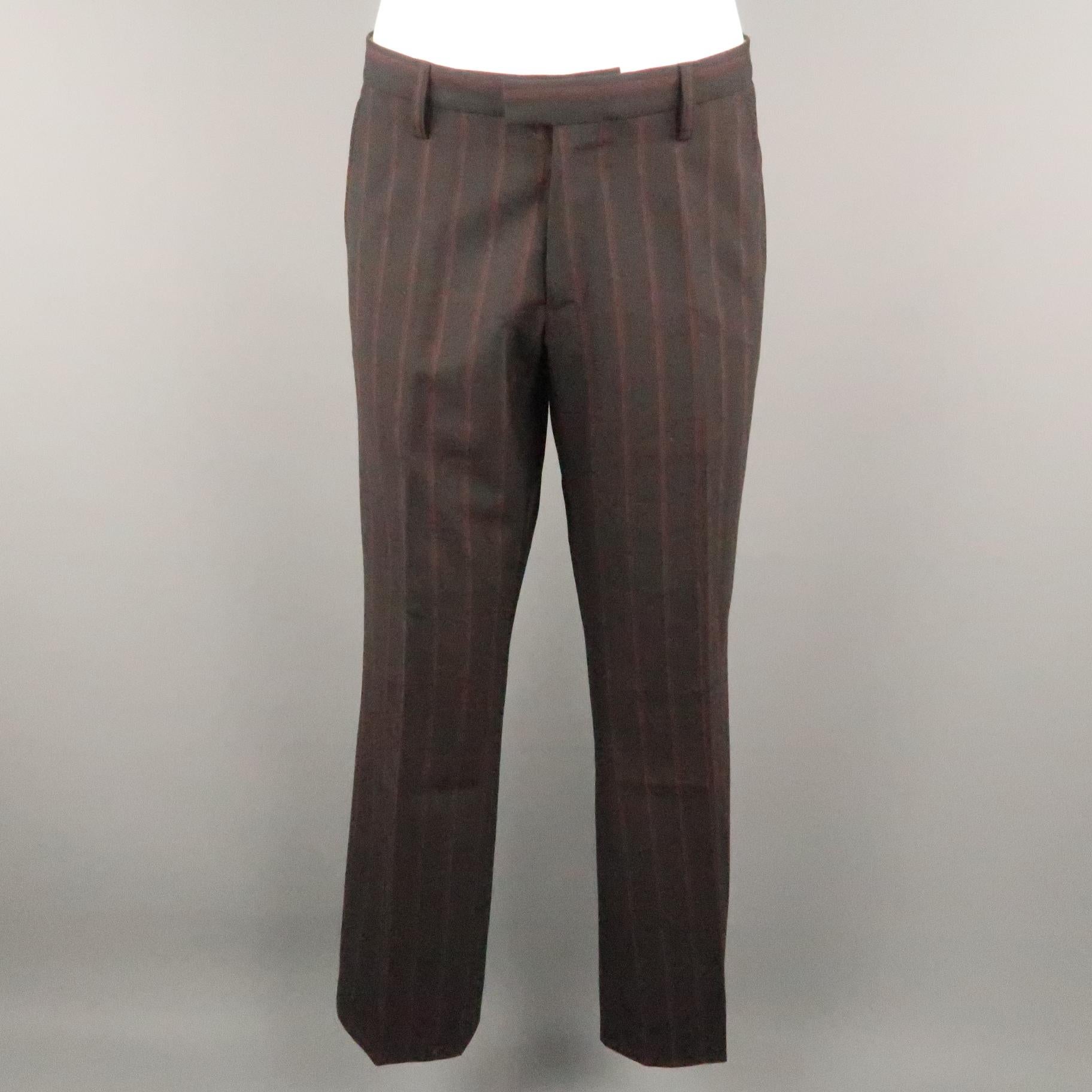 J. LINDEBERG 40 Black and Red Pinstripe 32 32 Notch Lapel Suit For Sale