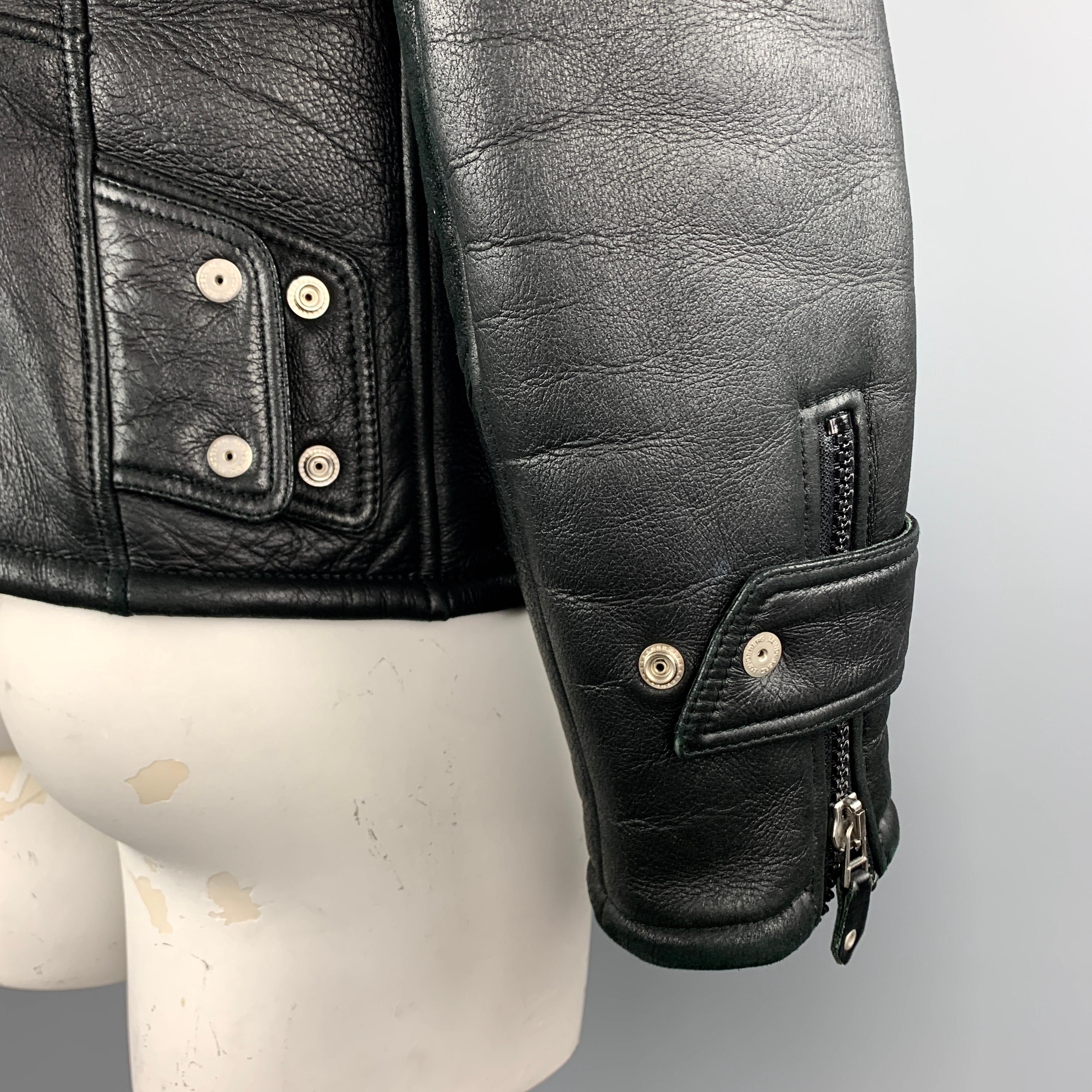 J. LINDEBERG L Black Shearling Collared Snap Pockets Leather Jacket In Excellent Condition In San Francisco, CA