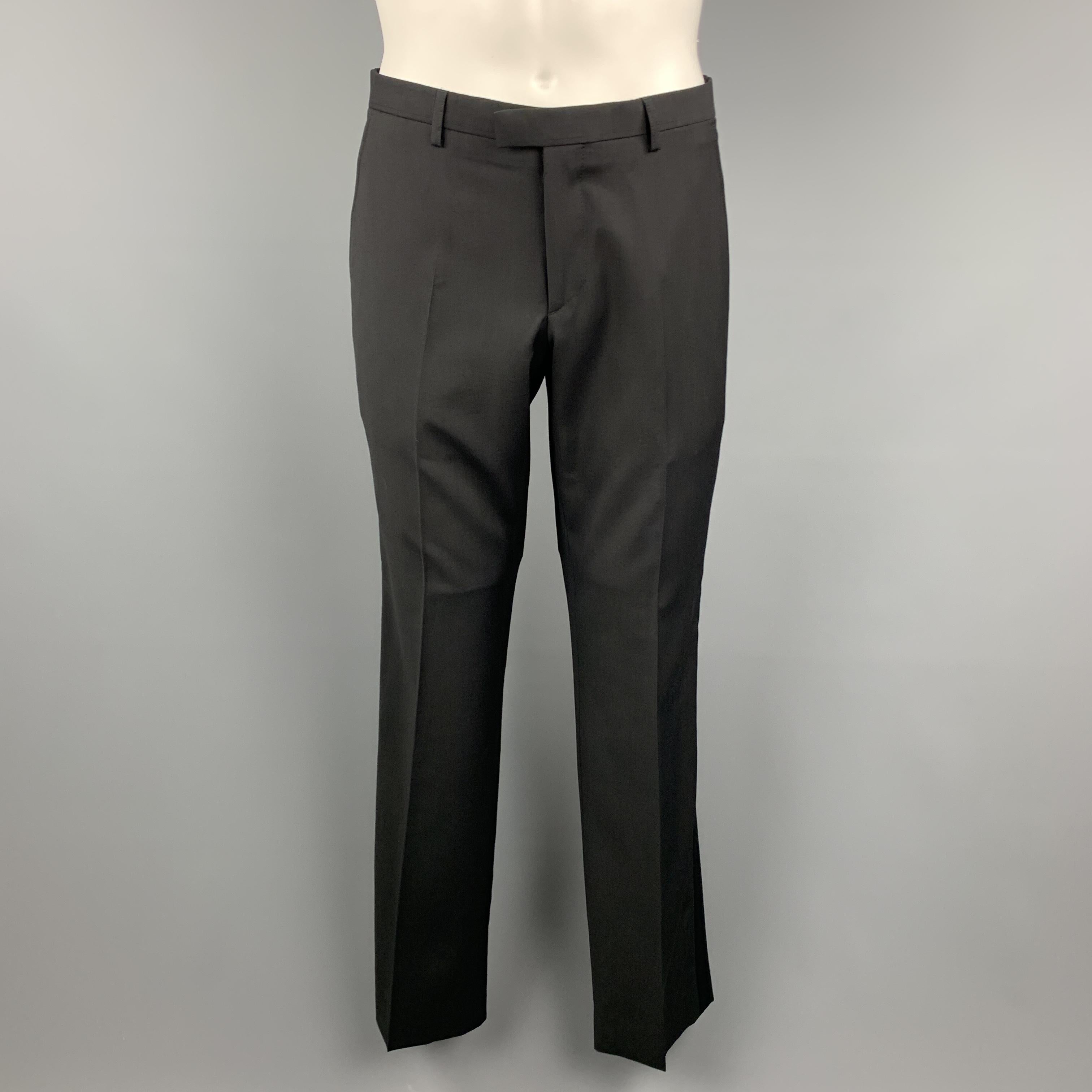 Men's J. LINDEBERG Size 36 Black Wool Satin Peak Lapel Tuxedo Suit
