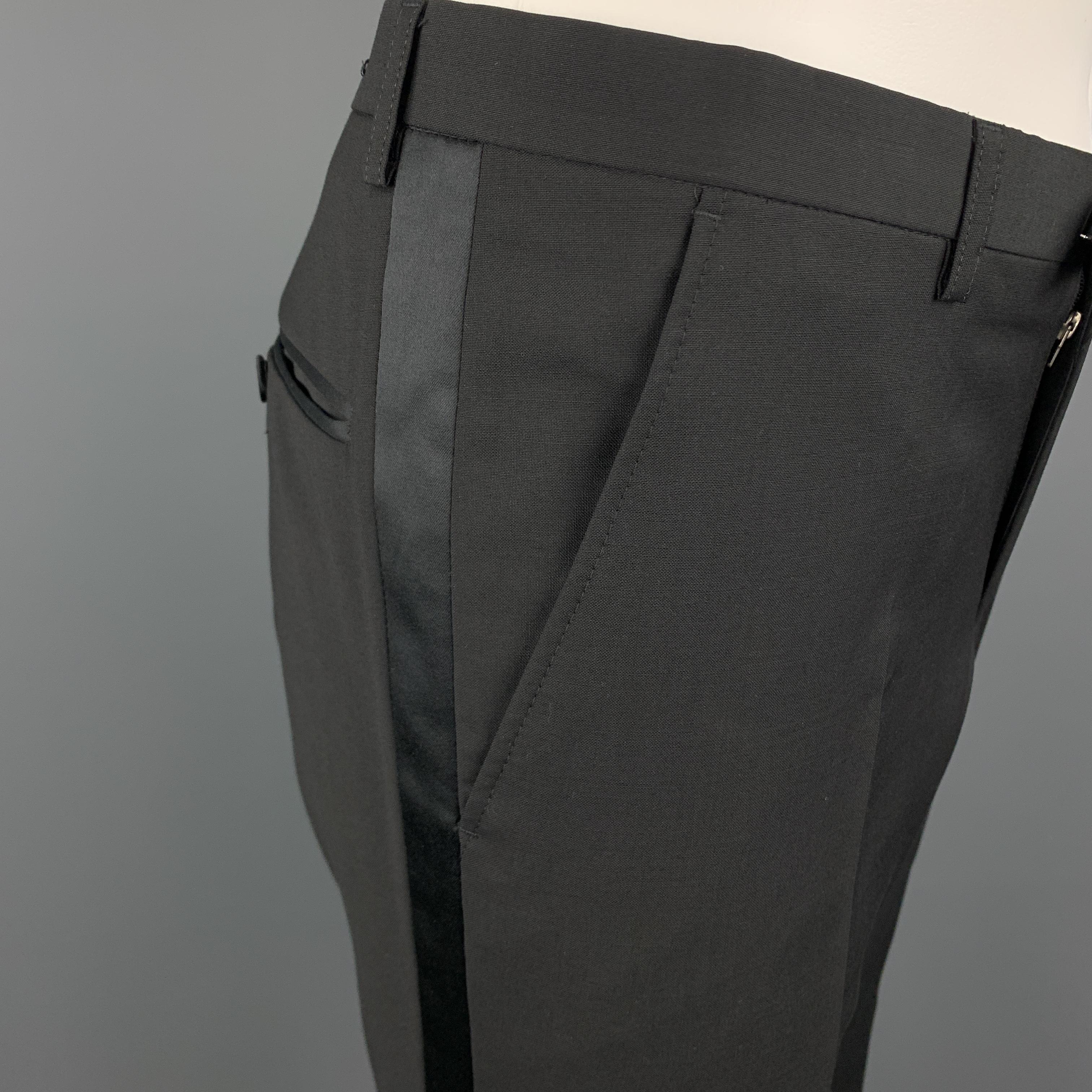 J. LINDEBERG Size 36 Black Wool Satin Peak Lapel Tuxedo Suit 1