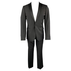 J. LINDEBERG Size 36 Black Wool Satin Peak Lapel Tuxedo Suit