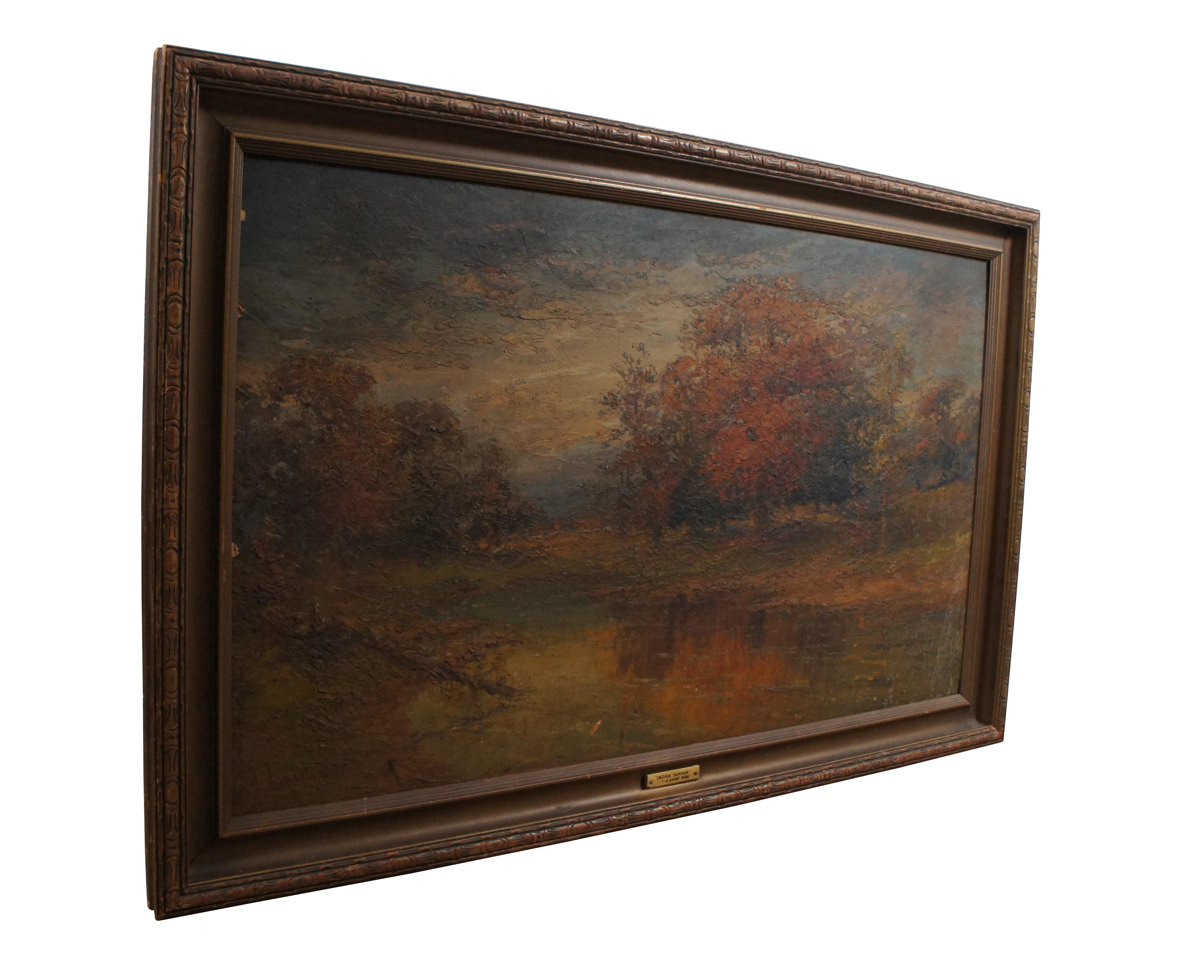 J Lurell Wise Indian Summer Impressionist Forest Landscape Oil Painting on Board In Fair Condition For Sale In Dayton, OH