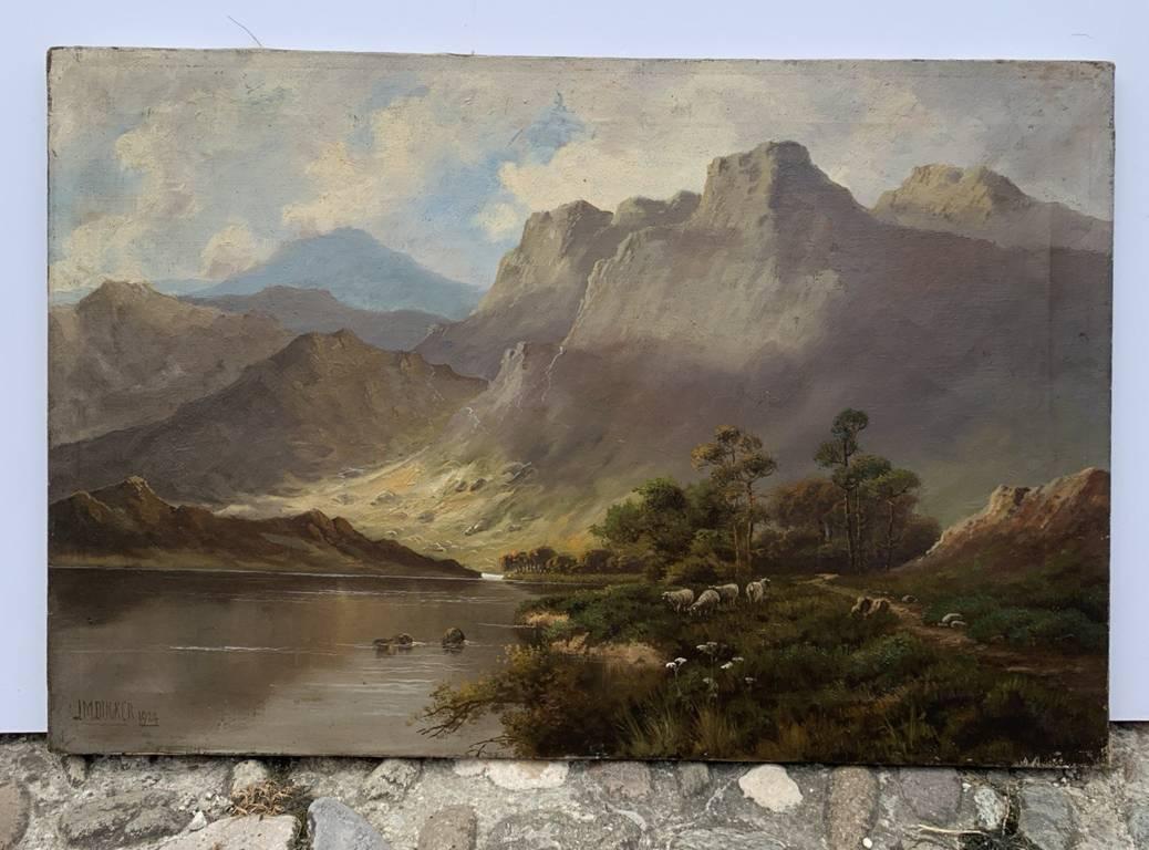A&M. Ducker (Naturaliste britannique) - Peintures de paysage du 20e siècle - Lac - Marron Landscape Painting par J. M. Ducker