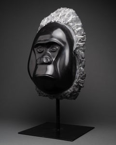 J-M. Garino (1962-, France) : "Gorilla", Unique black Marble sculpture, C.2000