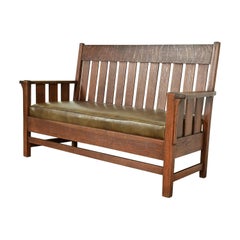 Banco o sofá tipo «settle» de estilo Mission Arts & Crafts de roble «antiguo», de J. M. Young and Sons