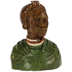 J. Mabena Signed South African Carved Stone Bust of a Chieftain