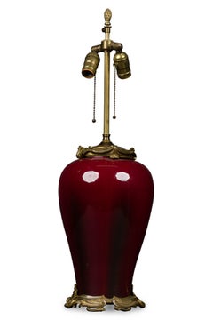 J. Massier Fils French  Louis XV style Chinoiserie Oxblood Porcelain Table Lamp