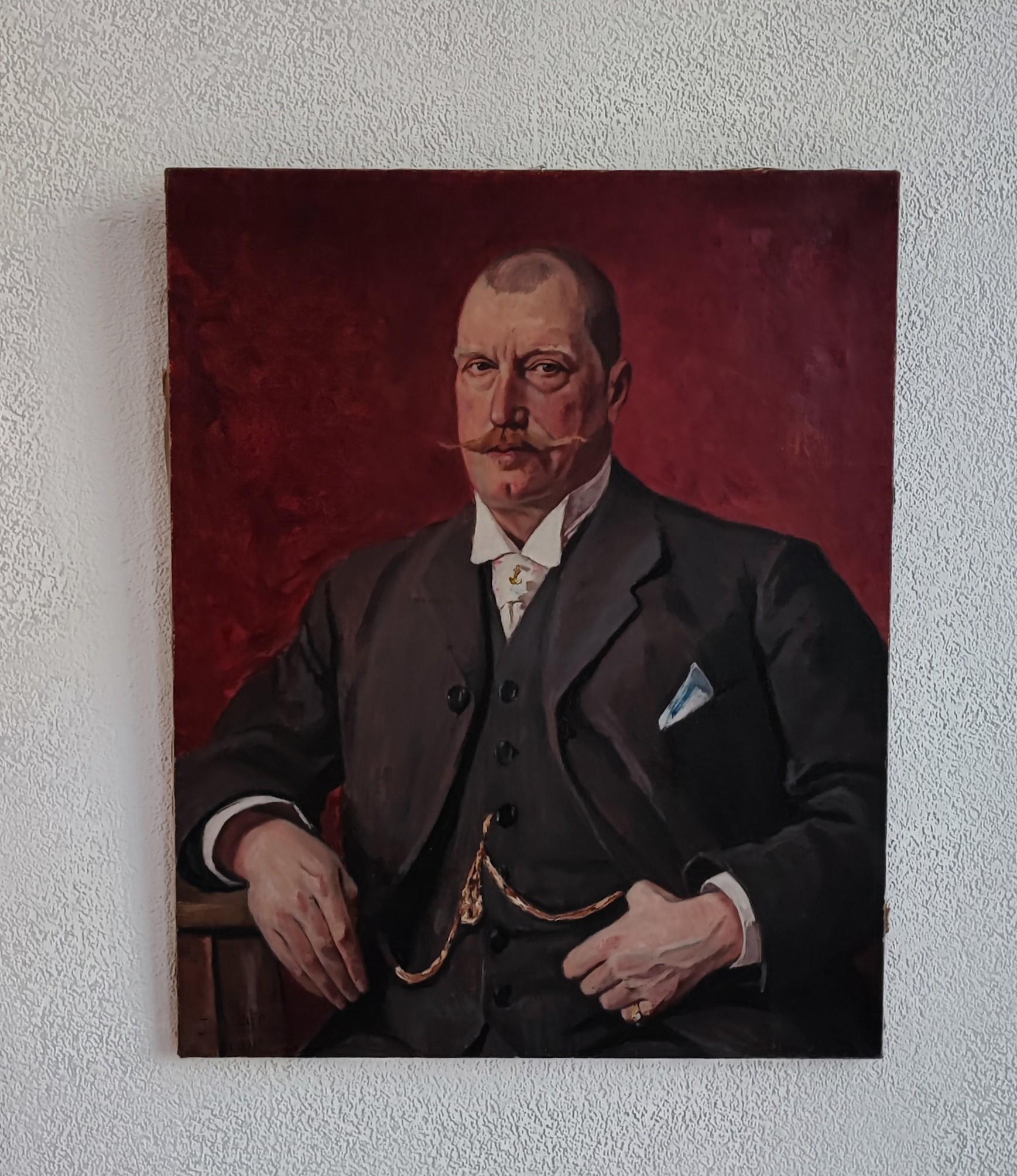 Porträt eines Prominenten mit Schnurrbart – Painting von J. Matthey