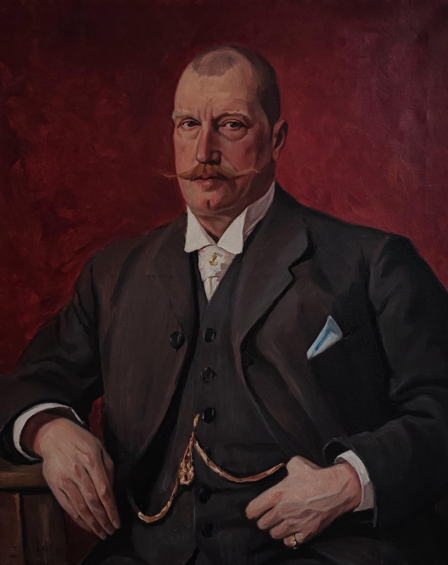 J. Matthey Portrait Painting – Porträt eines Prominenten mit Schnurrbart