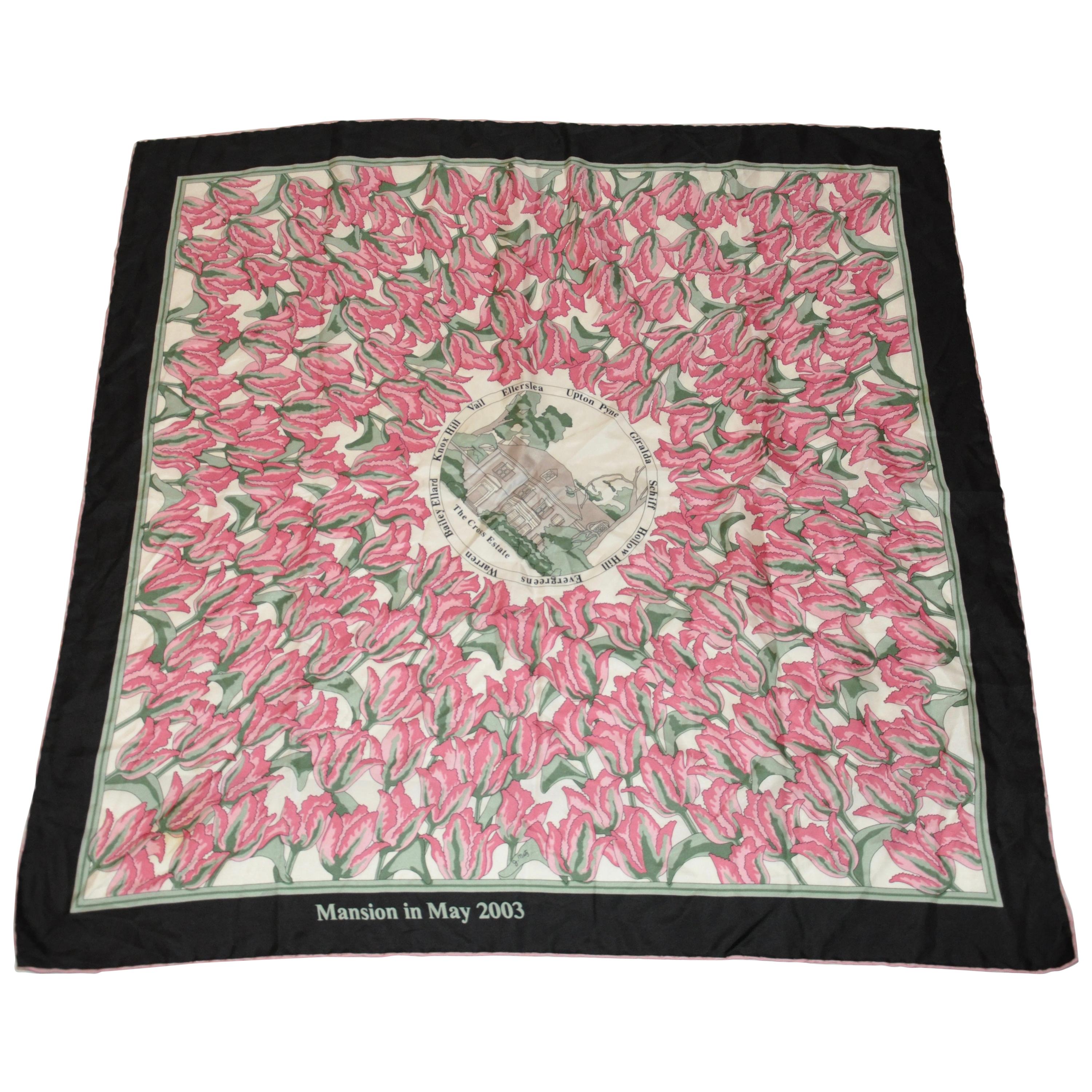 J. Matz's Wonderfull "Mansion Among Field Of  Wild Tulips" Silk Jacquard Scarf For Sale