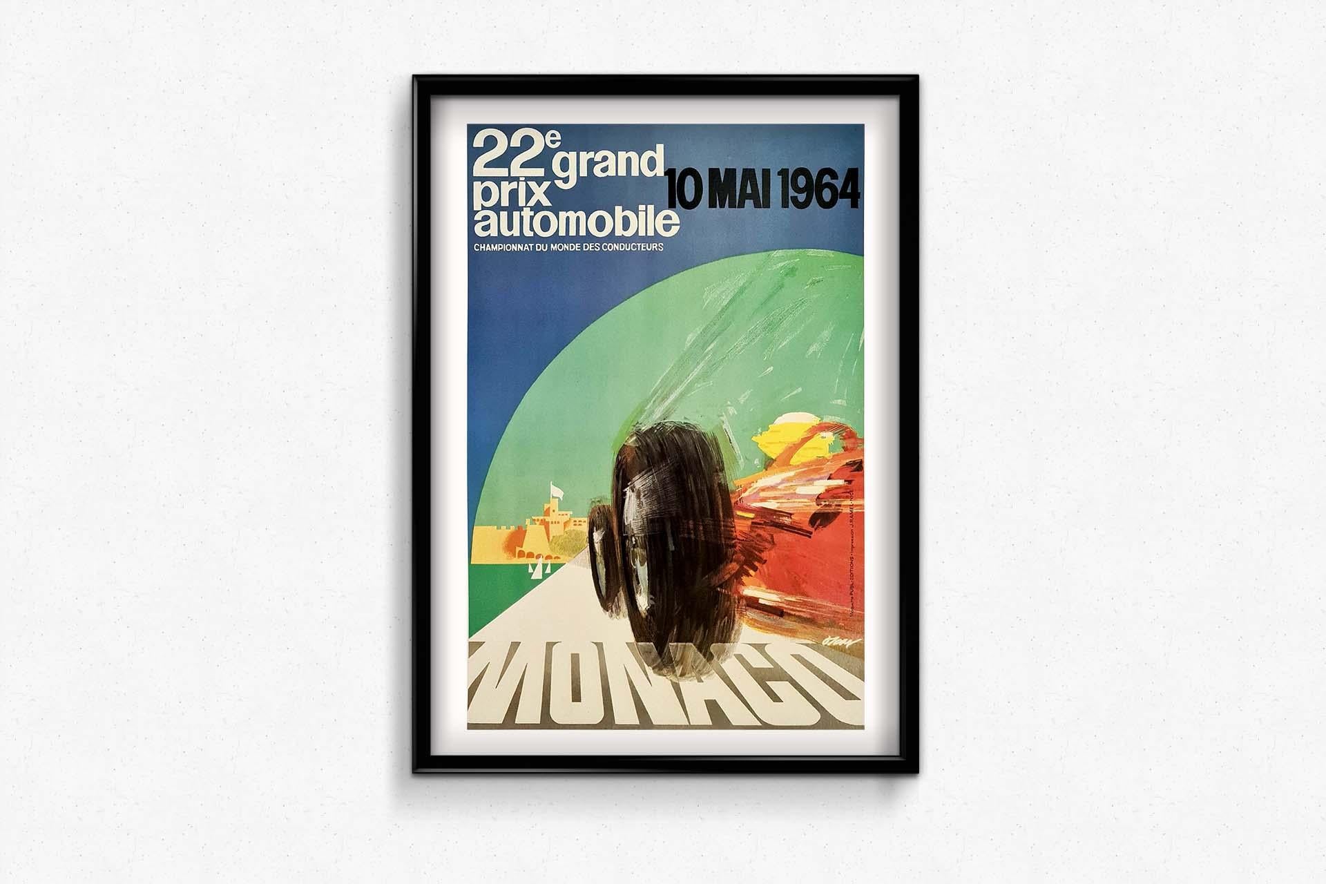 Beautiful poster of May for the 22nd Grand Prix of Monaco in 1964. The 1964 Monaco Grand Prix (XXII Monaco Grand Prix), held on the Monaco circuit on May 10, 1964, was the one hundred and twenty-second round of the Formula One World Championship