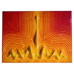 J. McCarthy Mid Century 1976 Strawberry Fields Arte mural grande de fibra de vidrio