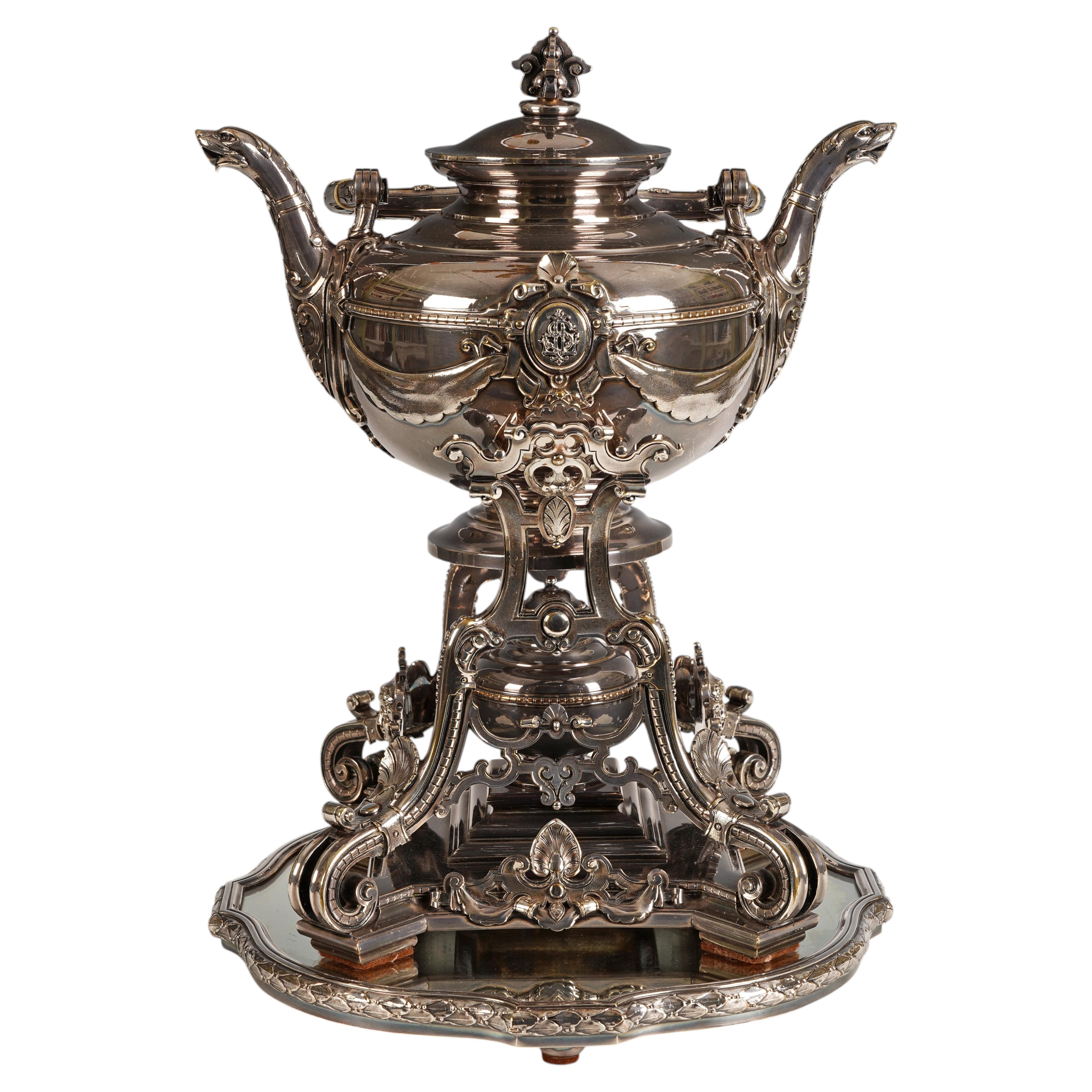 J. Mégemond, Samovar and its matching Tray, France, circa 1870 For Sale