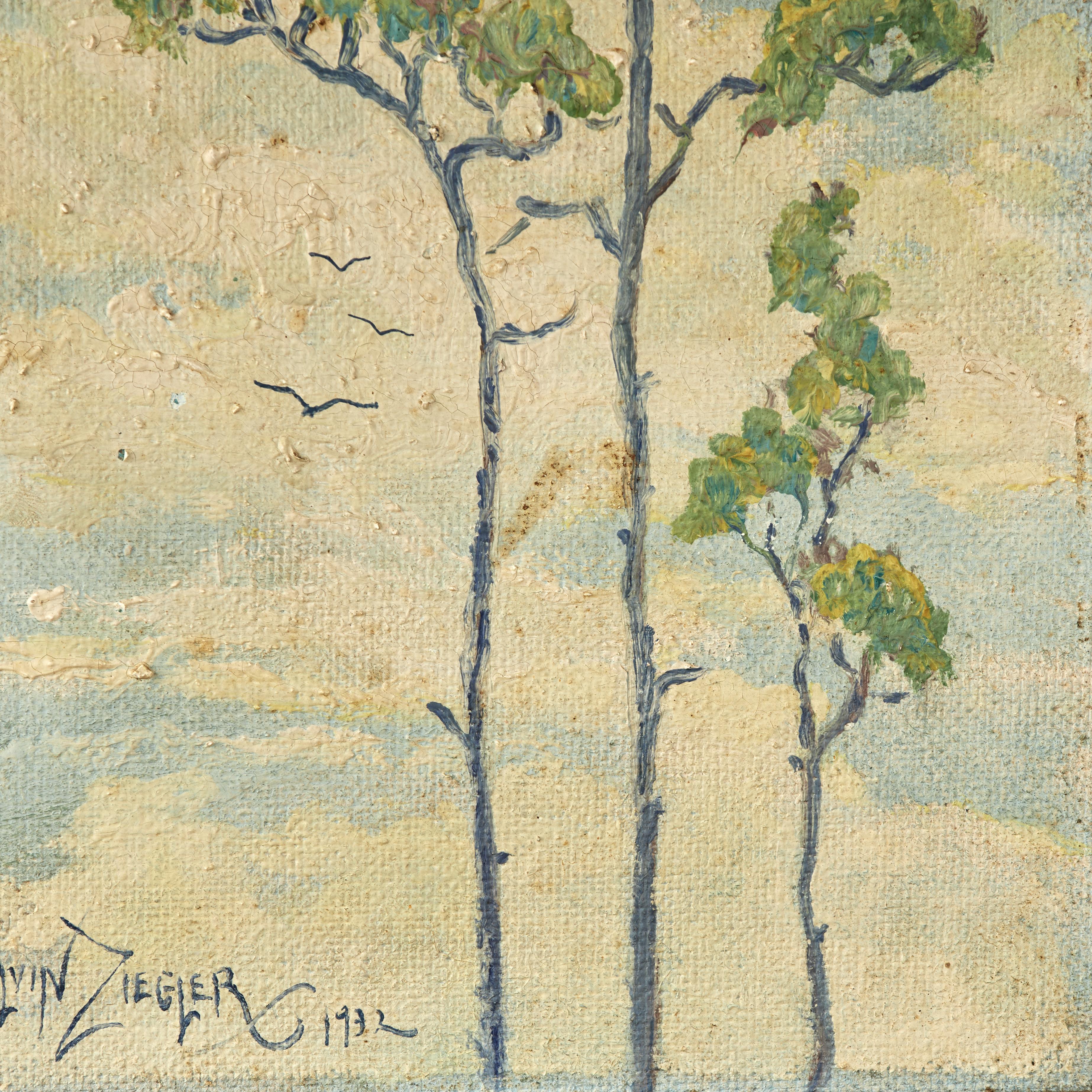 Pittura a olio di alberi e uccelli dell'artista della Florida J Melvin Ziegler in vendita 3