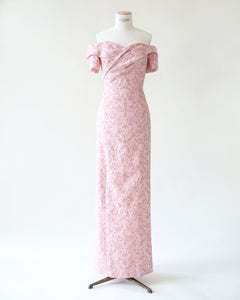 J Mendel 2014 pink jacquard floral print off the shoulder bustier dress gown US4