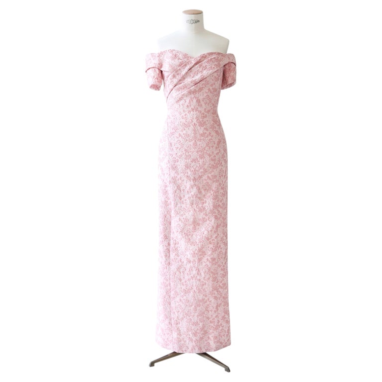 j mendel pink dress J Mendel 2014 pink jacquard floral print off the shoulder bustier dress  gown US4