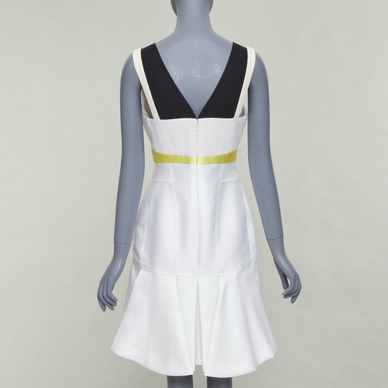 J Mendel 2014 Runway Yellow Black Silk Panelled Scoop Neck Cocktail Dress US4 S
