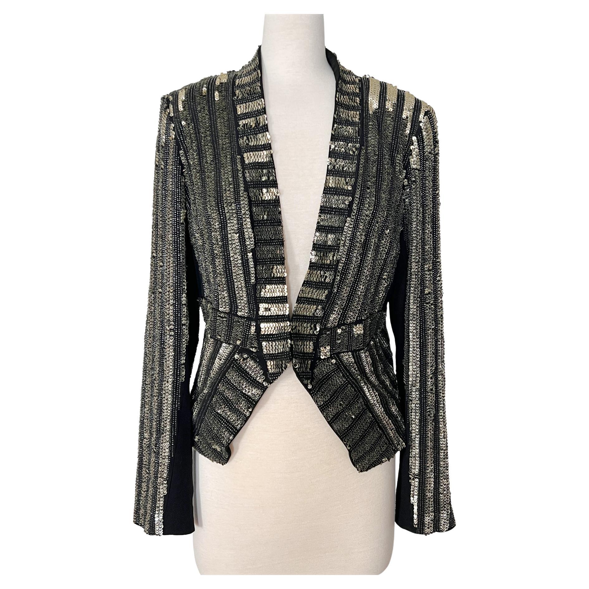 J. Mendel 2015 Fall Runway Sequin Stripe Silk-Lined Blazer Jacket Black Size 8