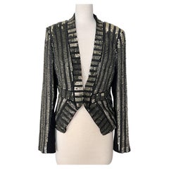 J. Mendel 2015 Fall Runway Sequin Stripe Silk-Lined Blazer Jacket Black Size 8