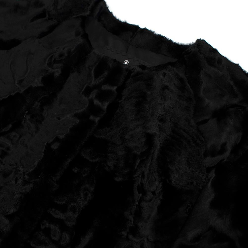 J Mendel Black Astrakhan Fur Collarless Coat - Size US 8 1