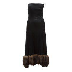 J. Mendel Black Silk Sable-Trimmed Gown