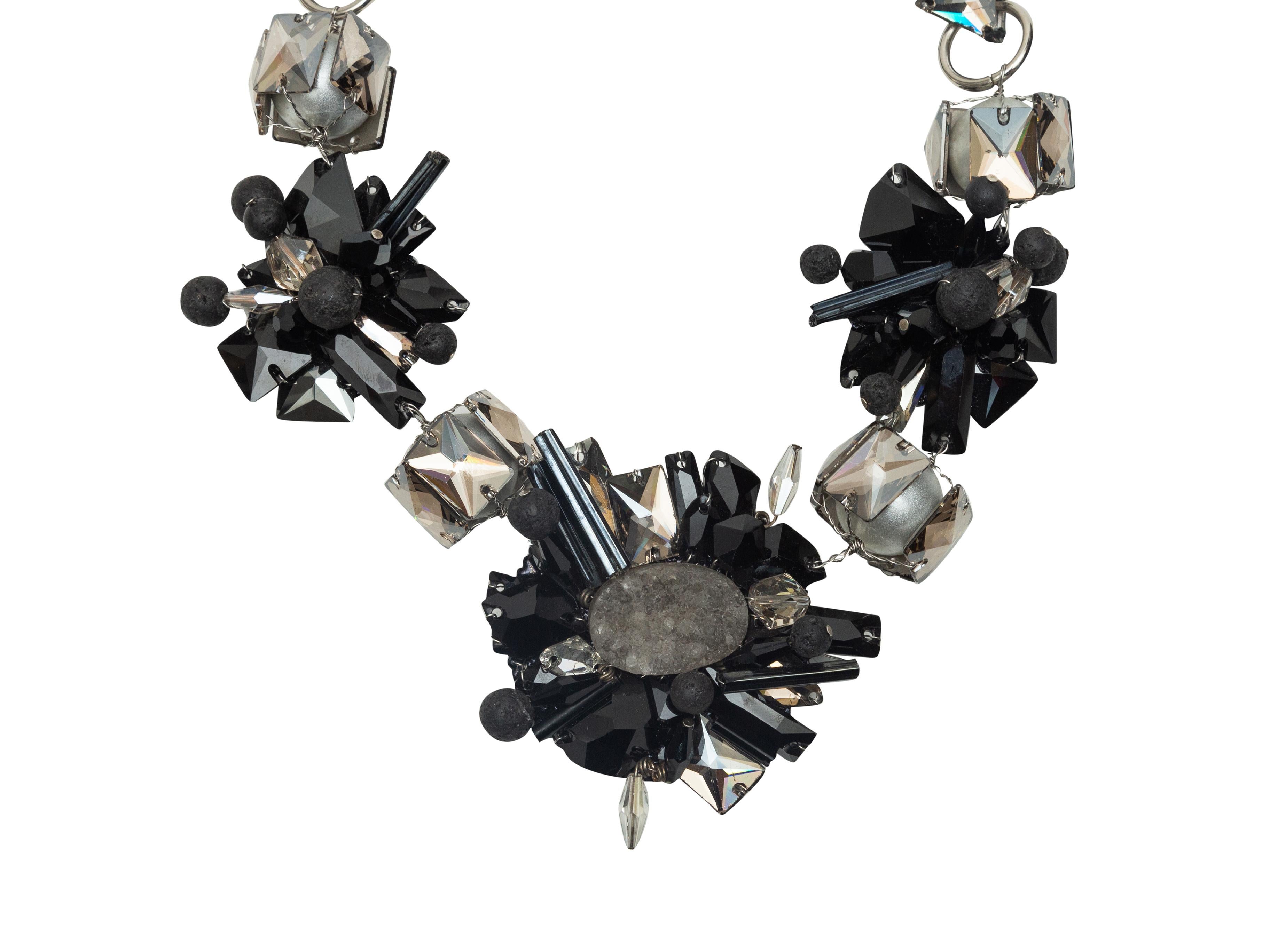 Product details: Black and silver resin and stone statement necklace by J Mendel. Lobster claw closure at end. 22.5