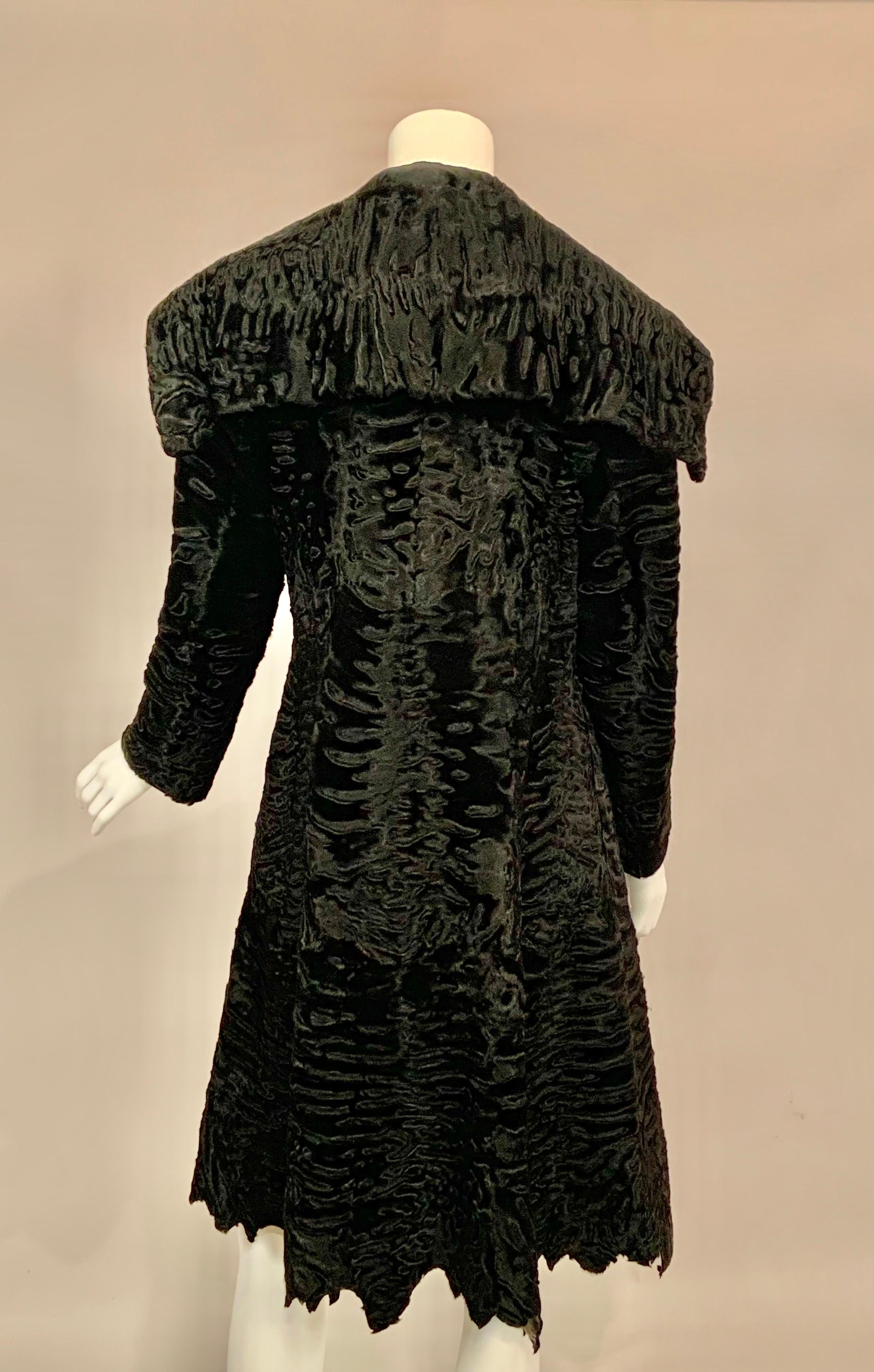 Women's J. Mendel Black Swakara Coat Jagged Edge Hemline New Original Price Tag $23, 500