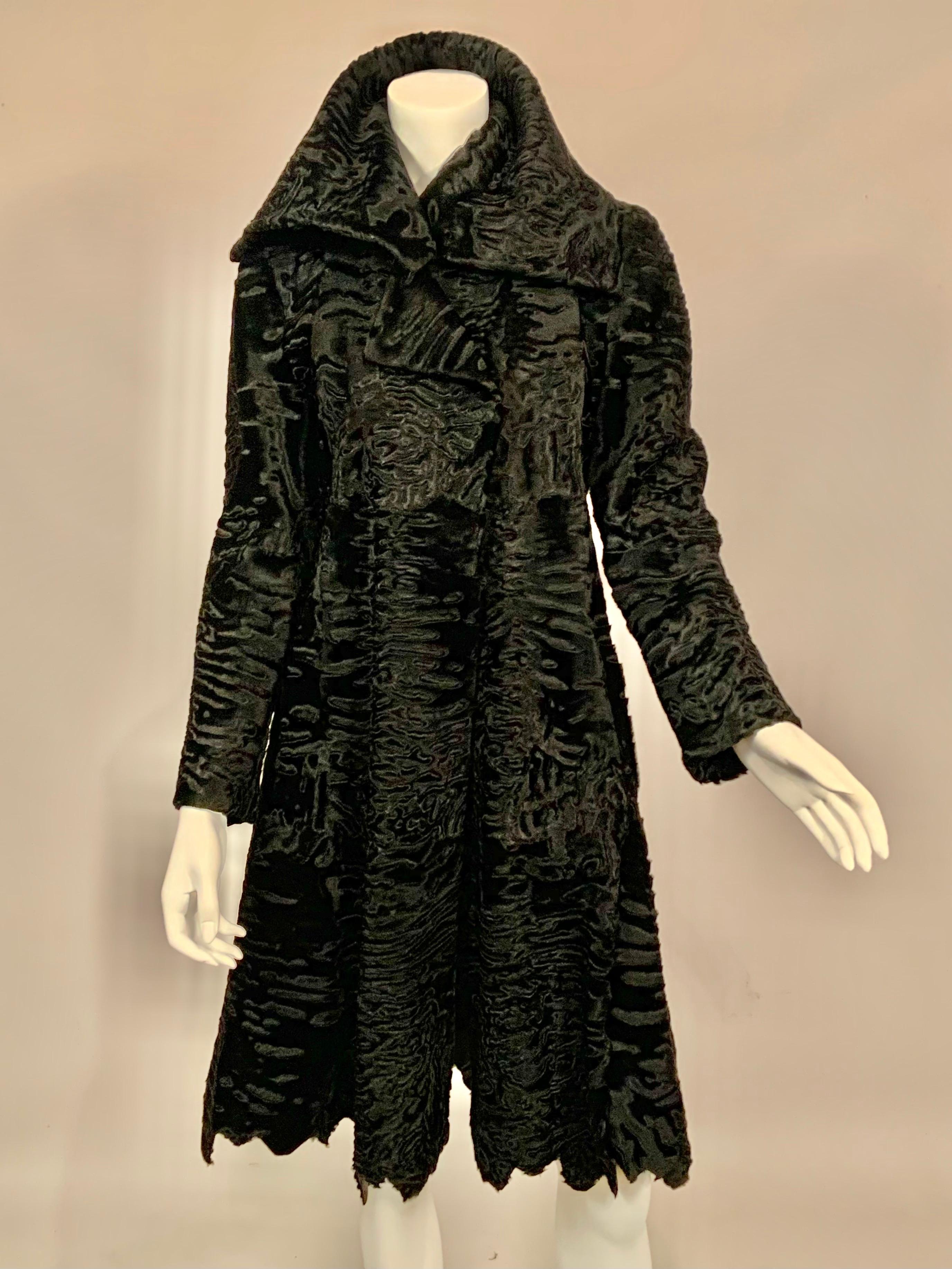 J. Mendel Black Swakara Coat Jagged Edge Hemline New Original Price Tag $23, 500 1