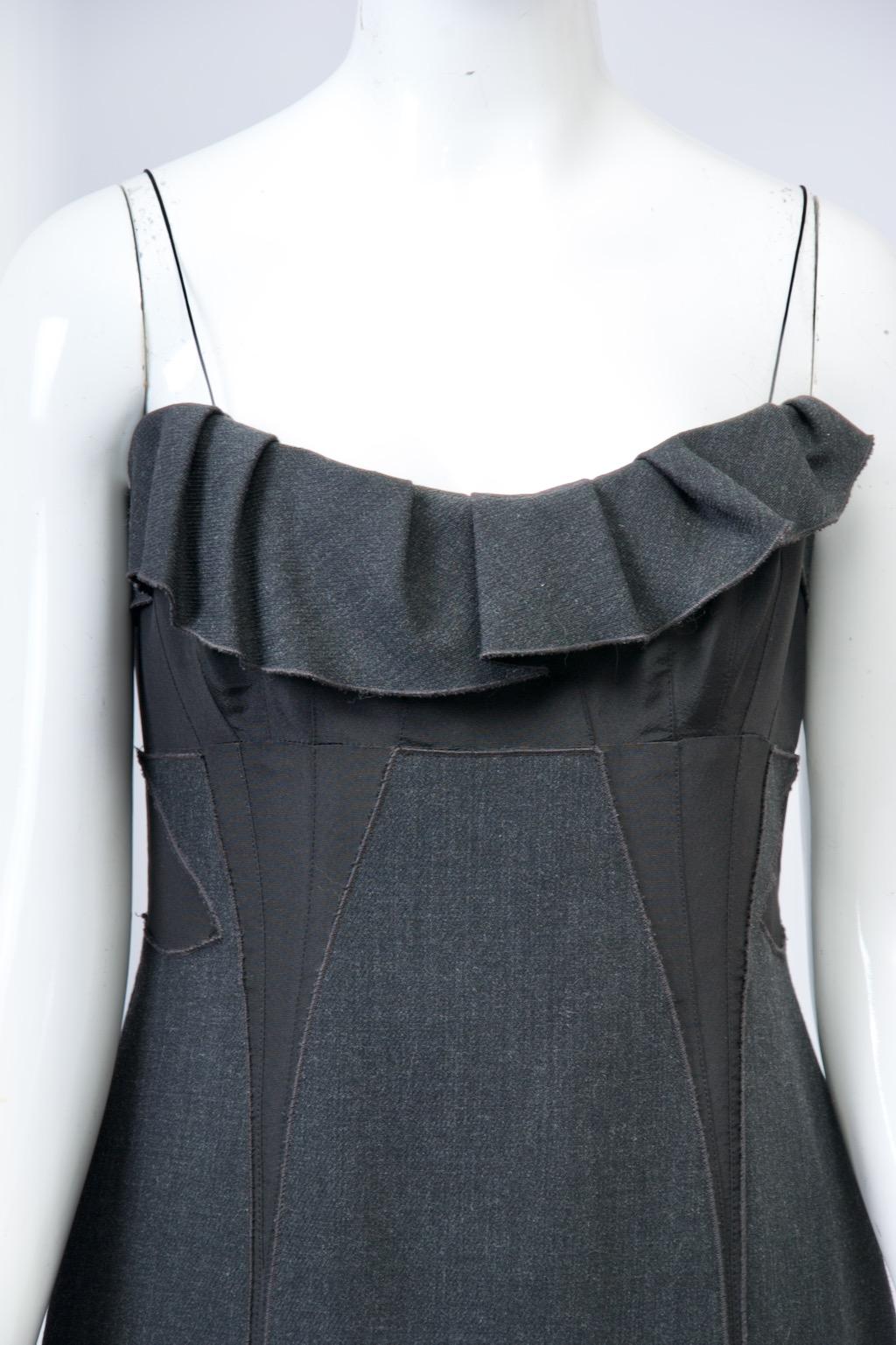 J. Mendel Charcoal Evening Dress with Fox In New Condition For Sale In Alford, MA