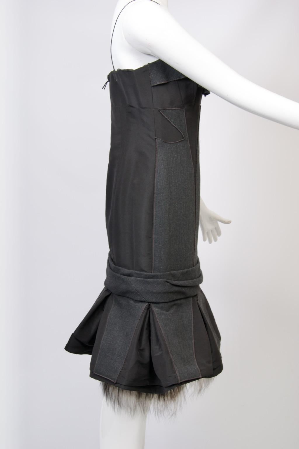 Women's J. Mendel Charcoal Evening Dress with Fox For Sale