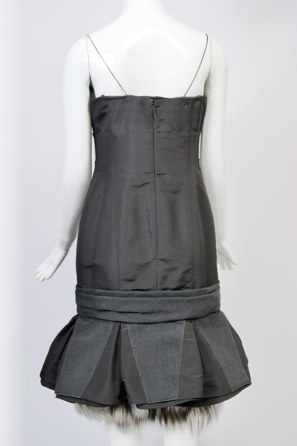 J. Mendel Charcoal Evening Dress with Fox For Sale 1