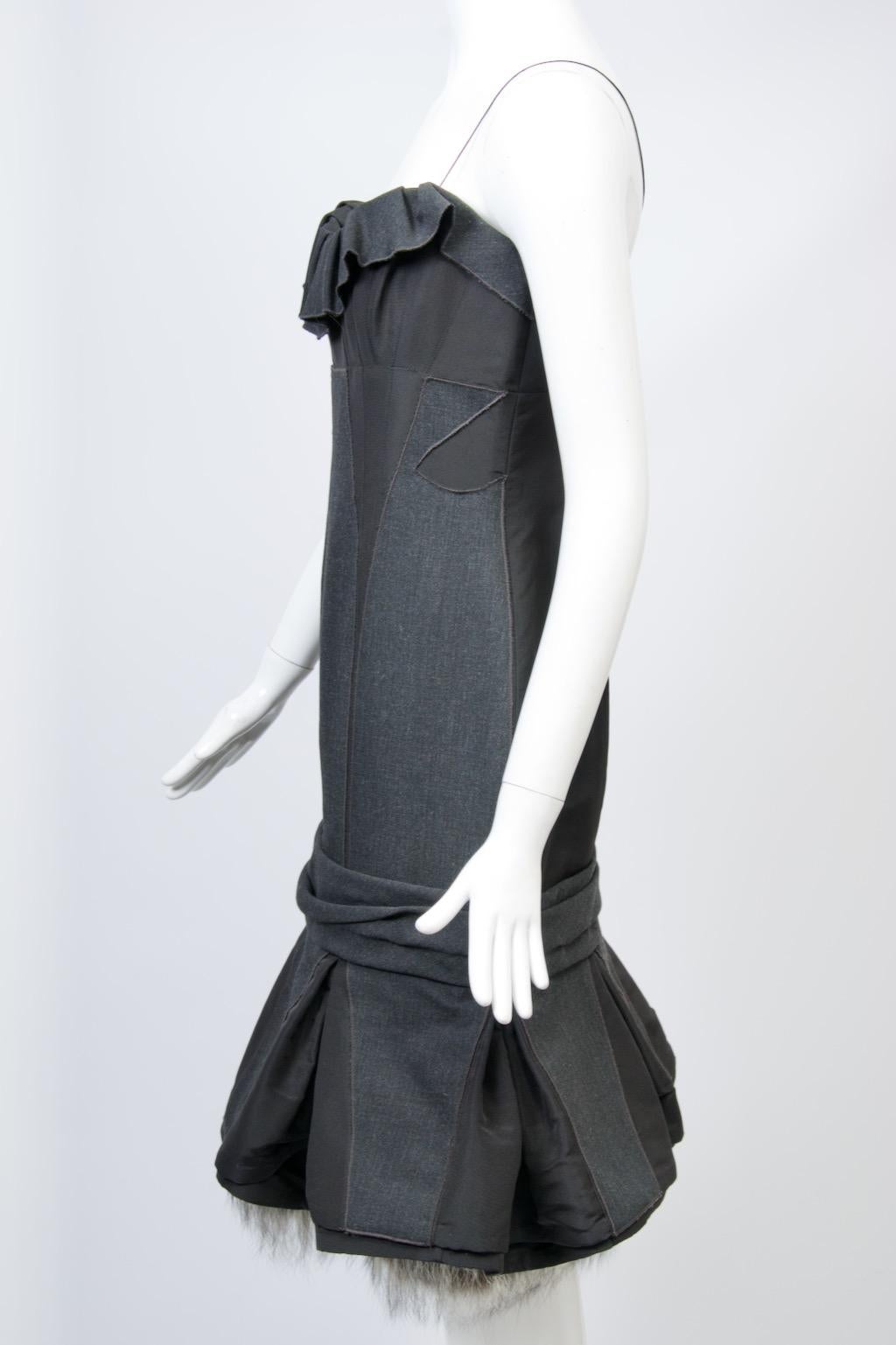 J. Mendel Charcoal Evening Dress with Fox For Sale 2