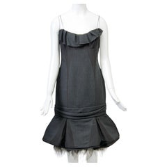 J. Mendel Charcoal Evening Dress with Fox