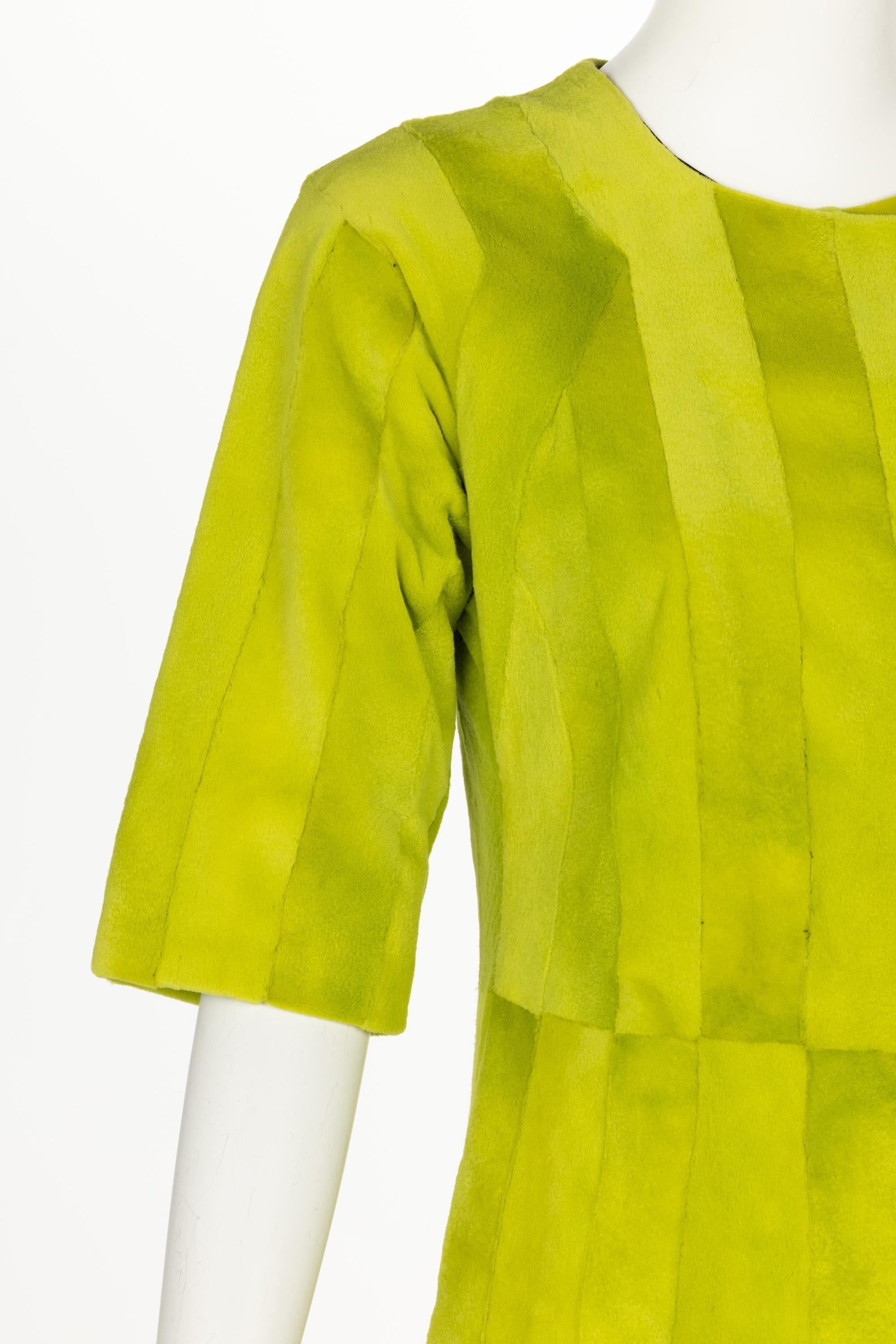 J. Mendel Chartreuse Green Fur & Leather Coat For Sale 2