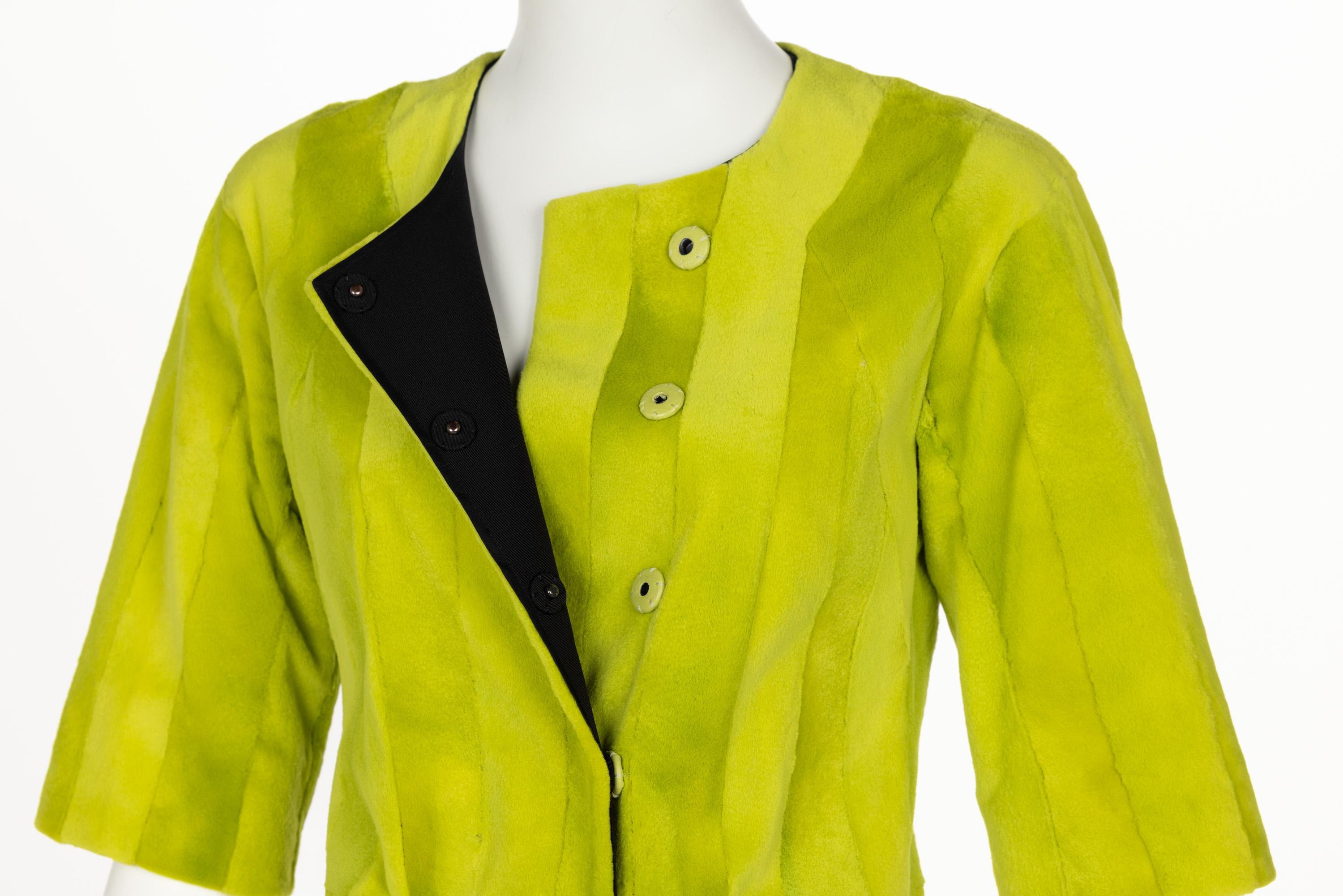 J. Mendel Chartreuse Green Fur & Leather Coat For Sale 3