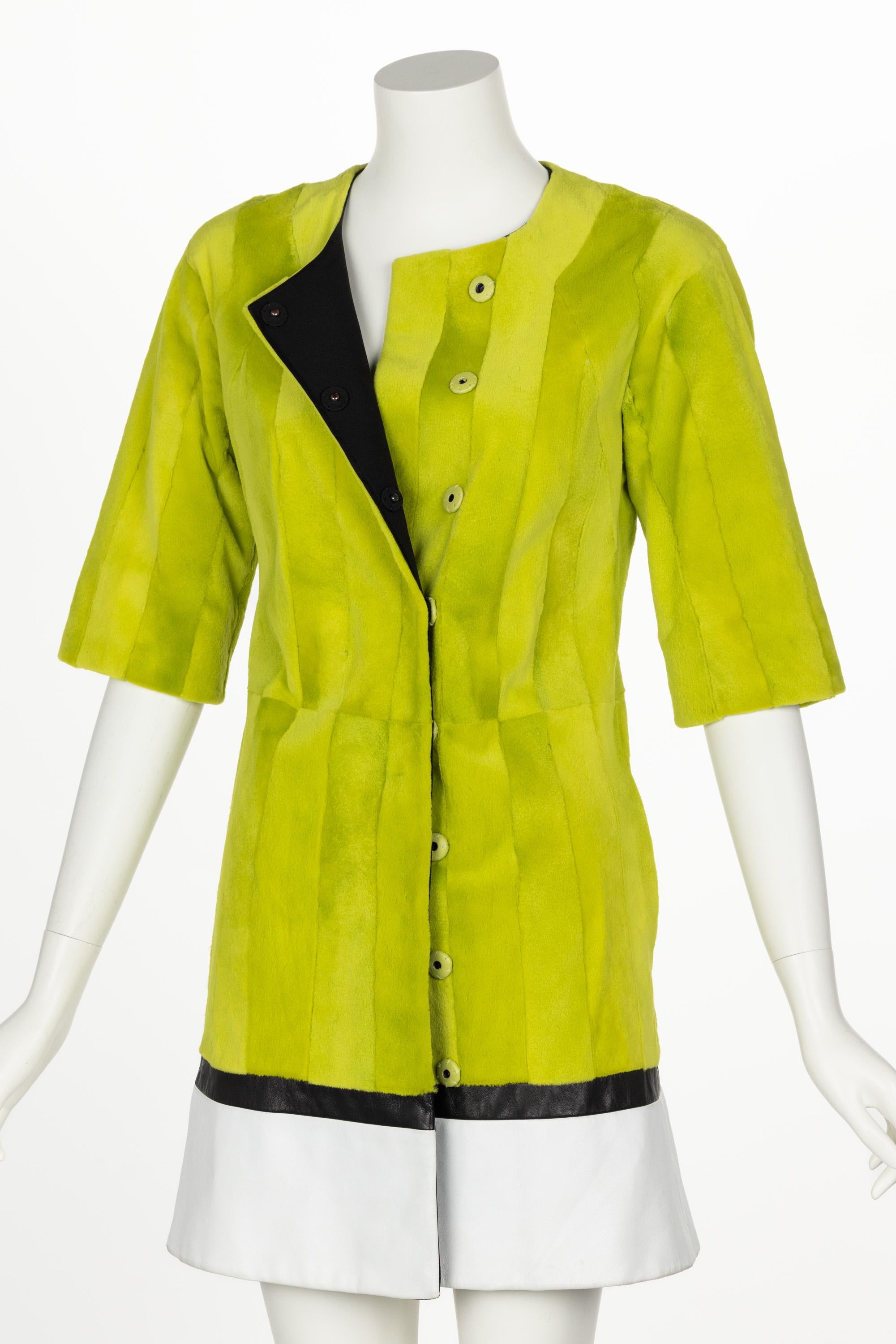 J. Mendel Chartreuse Green Fur & Leather Coat For Sale 5