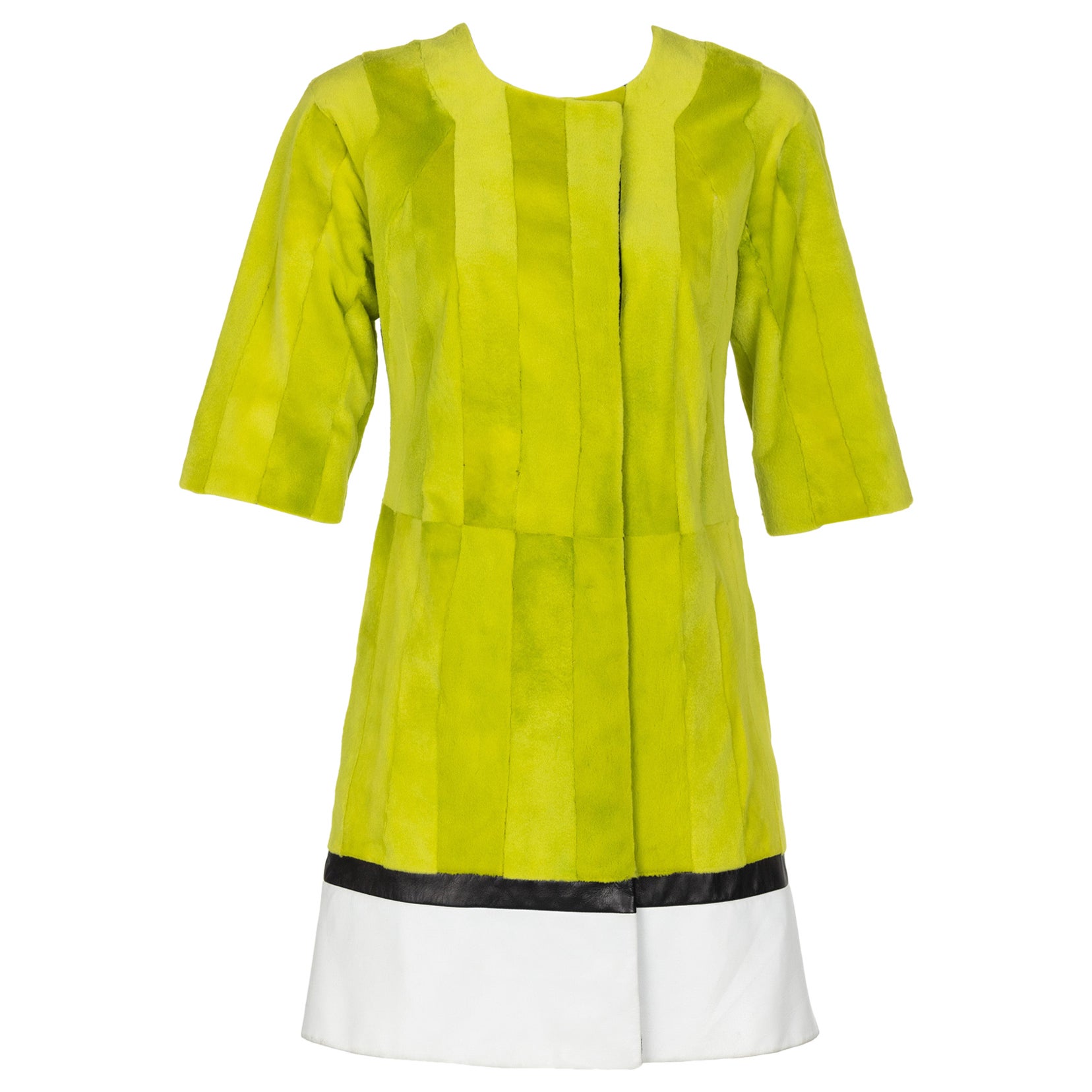 J. Mendel Chartreuse Grüner Pelz- und Ledermantel im Angebot