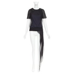 J MENDEL Chiffon Draped Top black beads embellished asymmetric blouse top US2 S