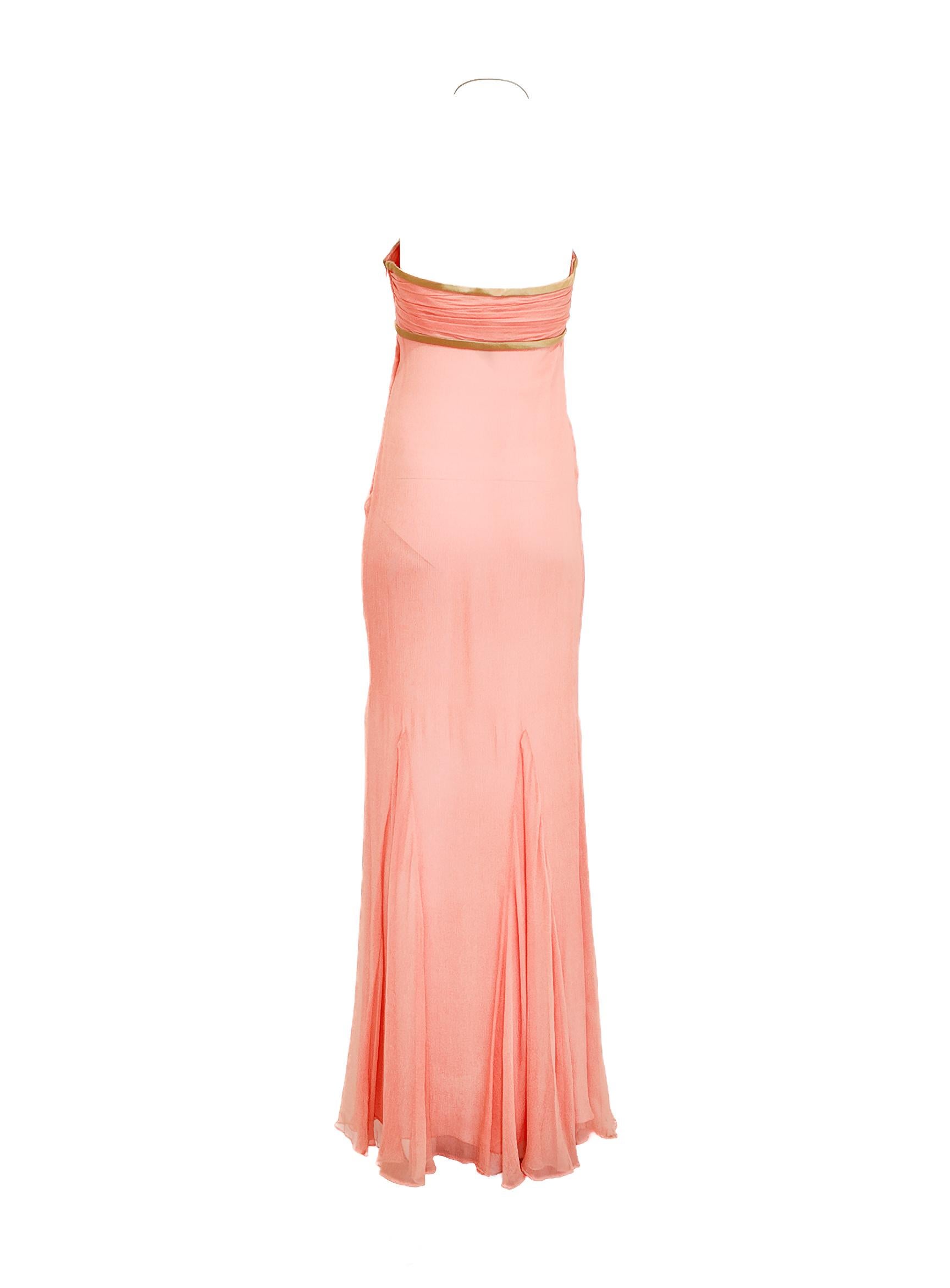 J Mendel, abito in chiffon di seta senza spalline e con nastro d'oro, senza lacci e lacciuoli In condizioni ottime in vendita a Los Angeles, CA