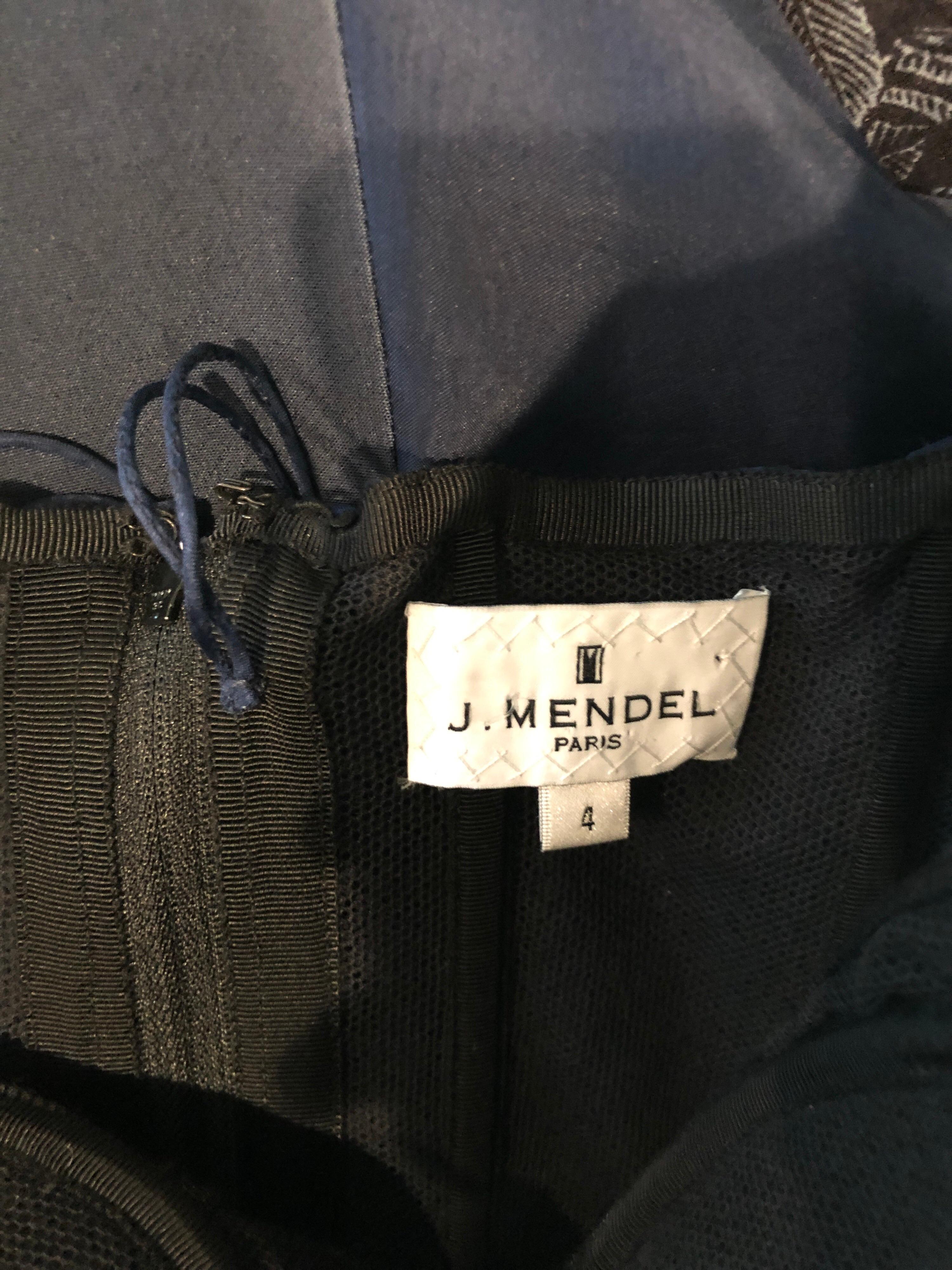 2000s J. Mendel Couture Talla 4 Vestido de sirena de un hombro de gasa de seda azul marino en venta 9