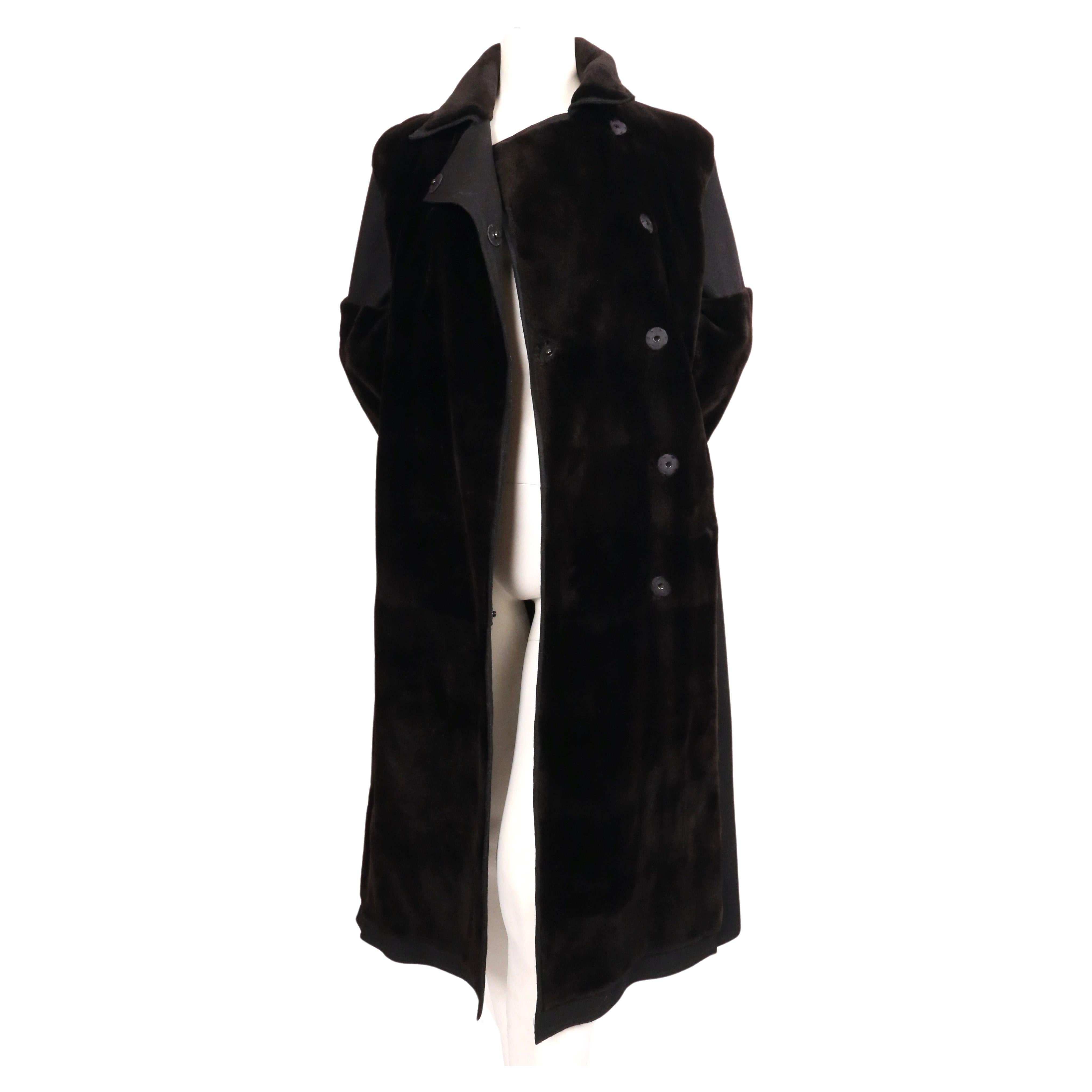 J. MENDEL dark brown mink fur coat with black wool panels In Good Condition For Sale In San Fransisco, CA