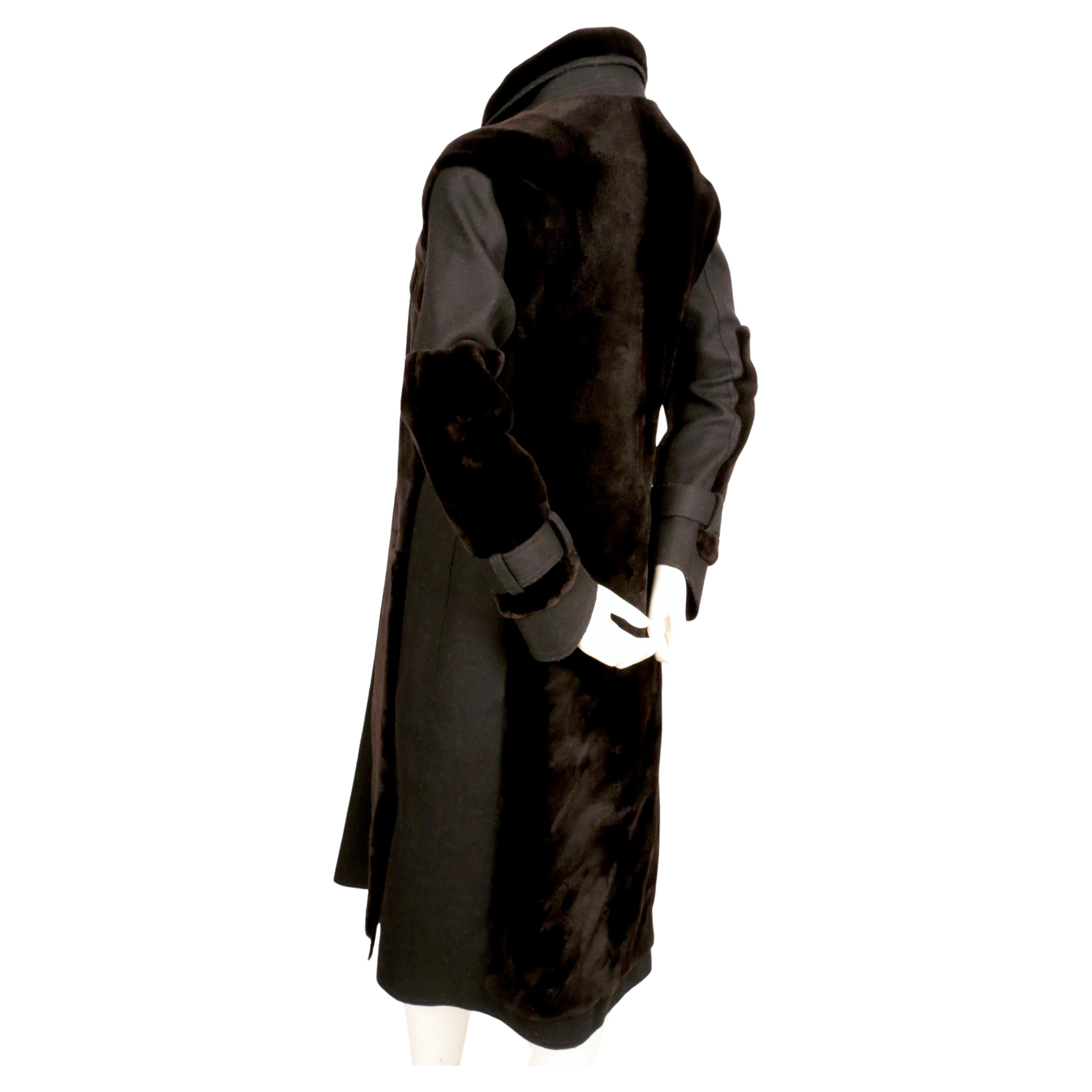 Women's or Men's J. MENDEL dark brown mink fur coat with black wool panels For Sale