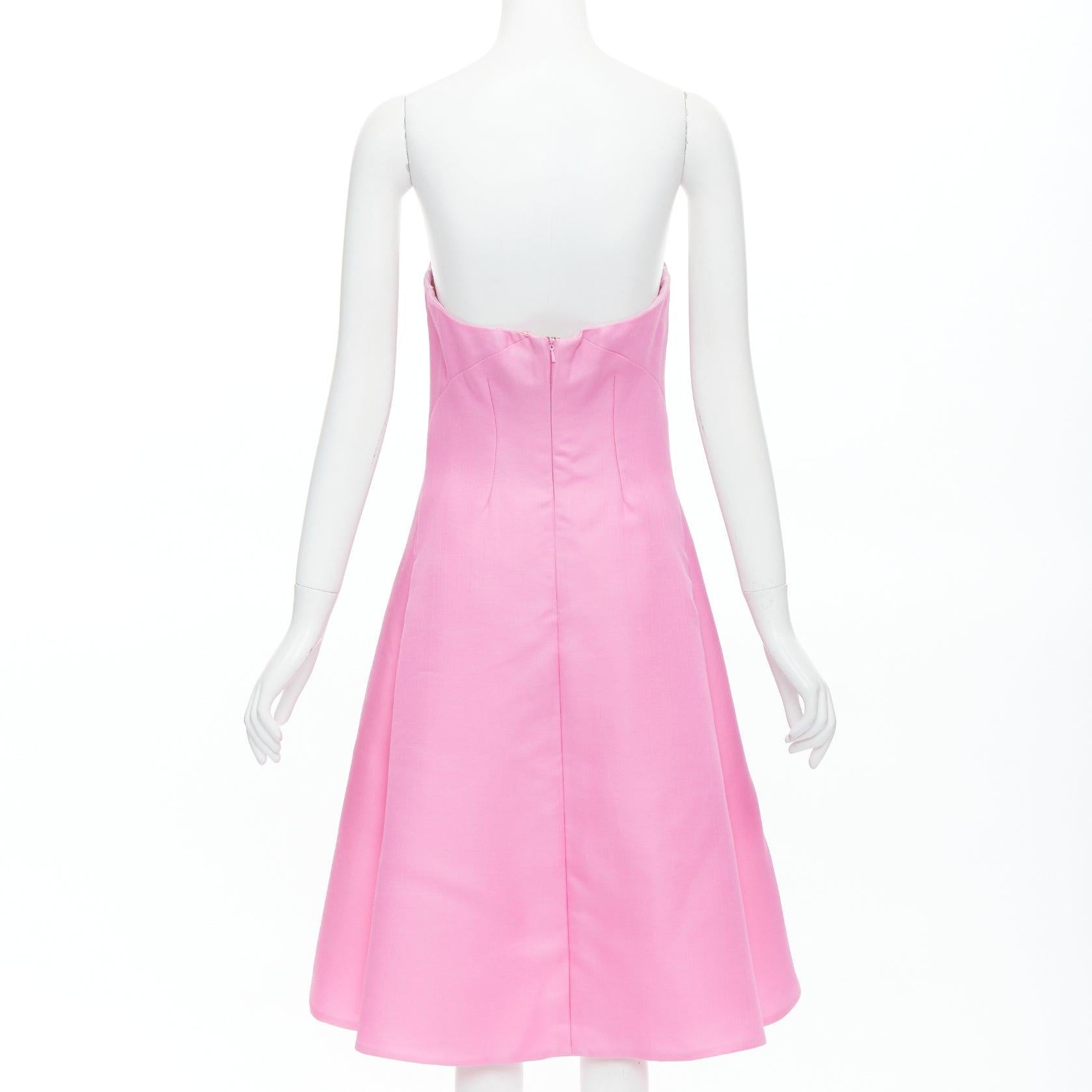 Women's J MENDEL hot pink silk wool darted strapless fit flare knee dress US4 S