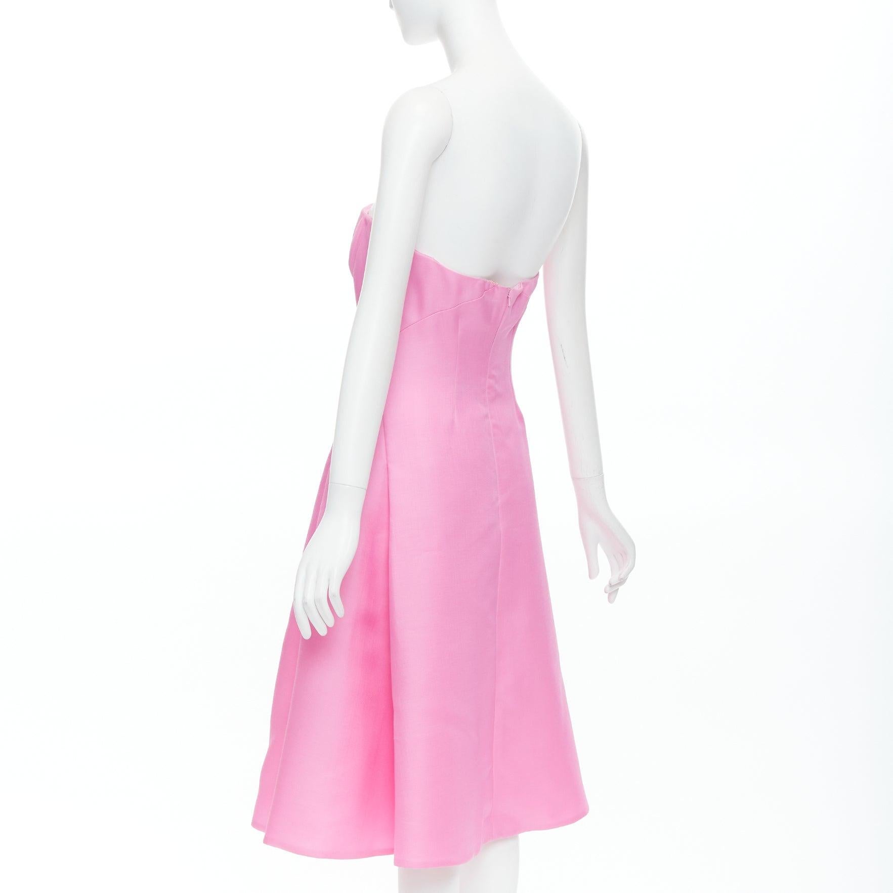 J MENDEL hot pink silk wool darted strapless fit flare knee dress US4 S 1