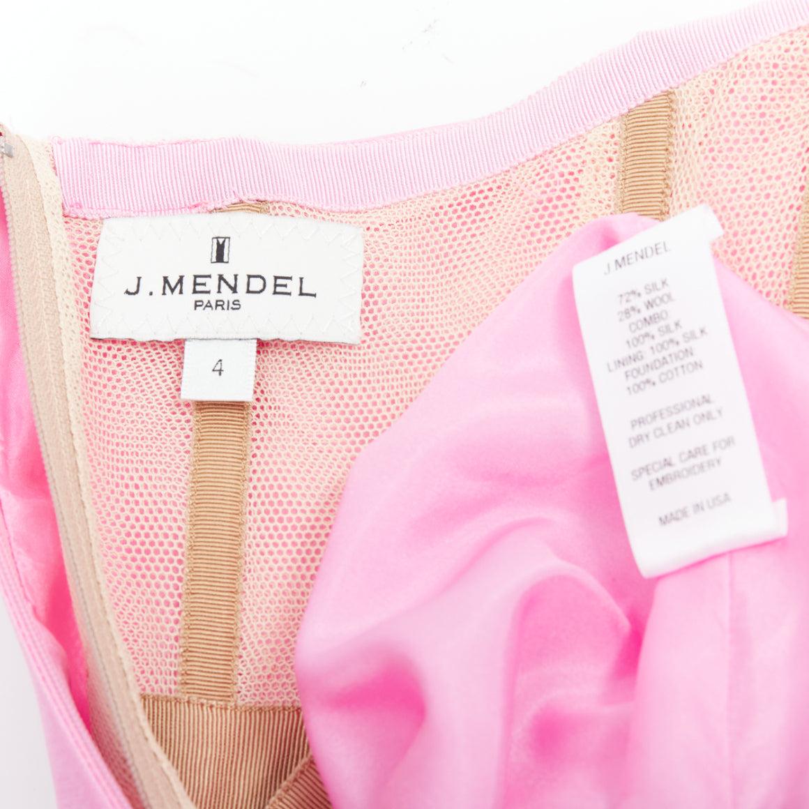 J MENDEL hot pink silk wool darted strapless fit flare knee dress US4 S 3
