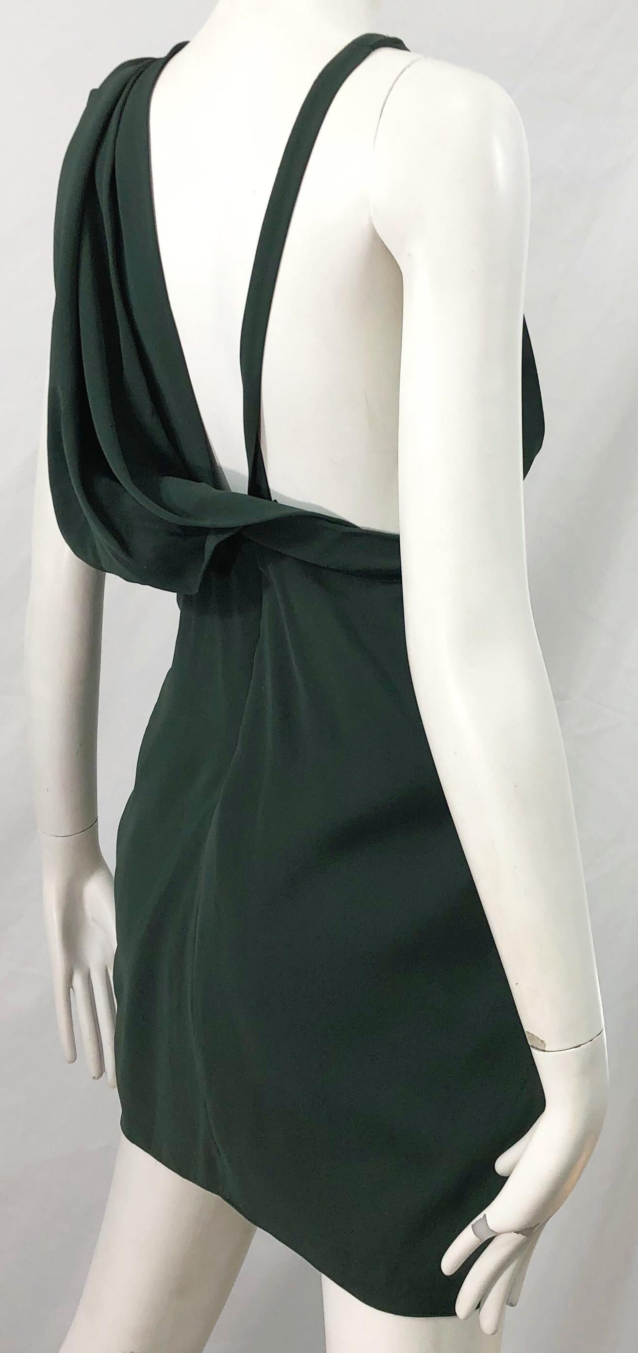 Black J Mendel Hunter Forest Green Sexy Plunging Early 2000s Asymmetrical Mini Dress For Sale